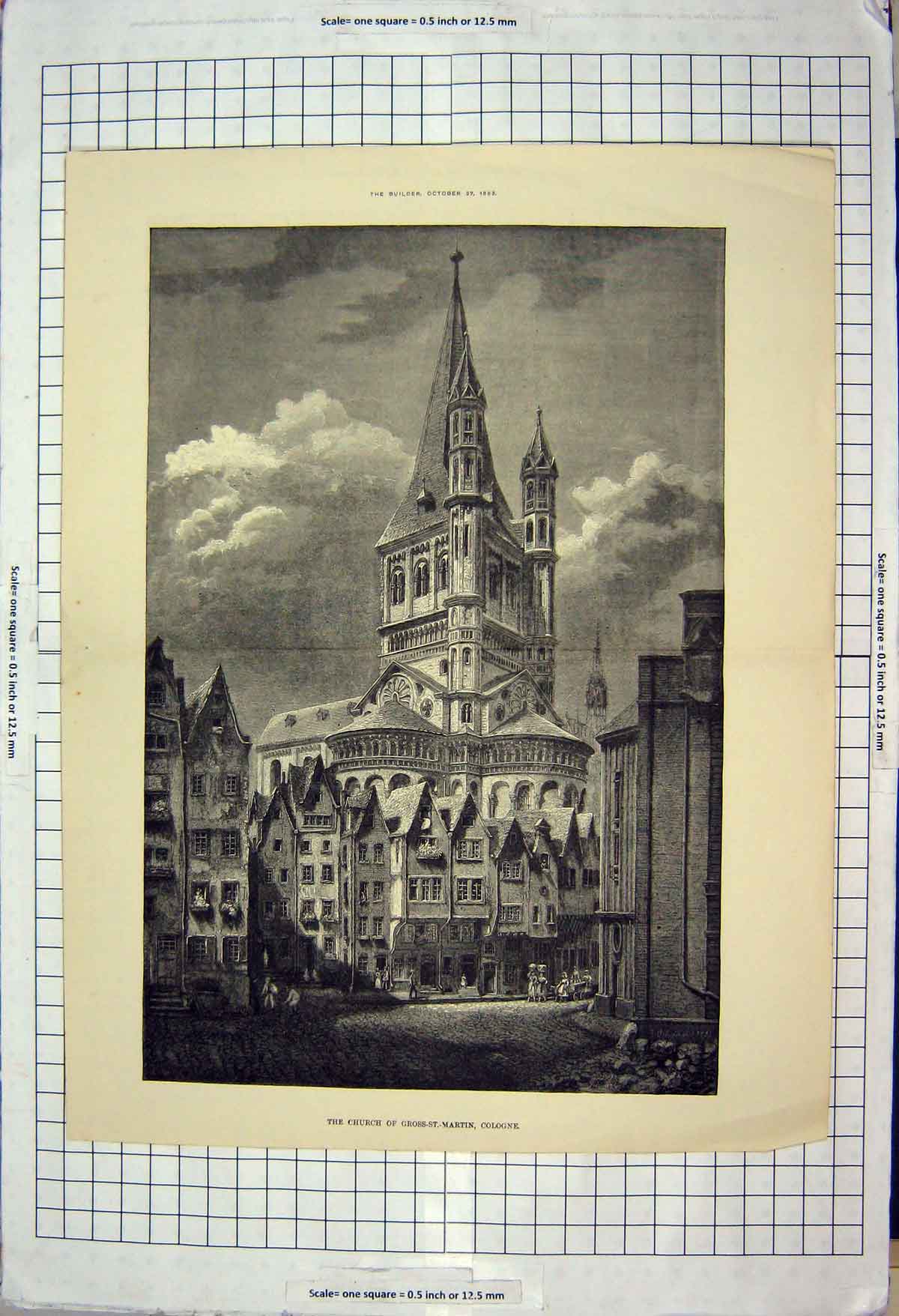 Old Antique Print Architecture 1883 Church Gross-St-Marton Cologne France 19th