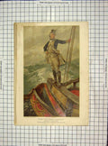 Original Old Antique Print C1880 Cruisers Captain Ship 1890 Overend Colour 19th