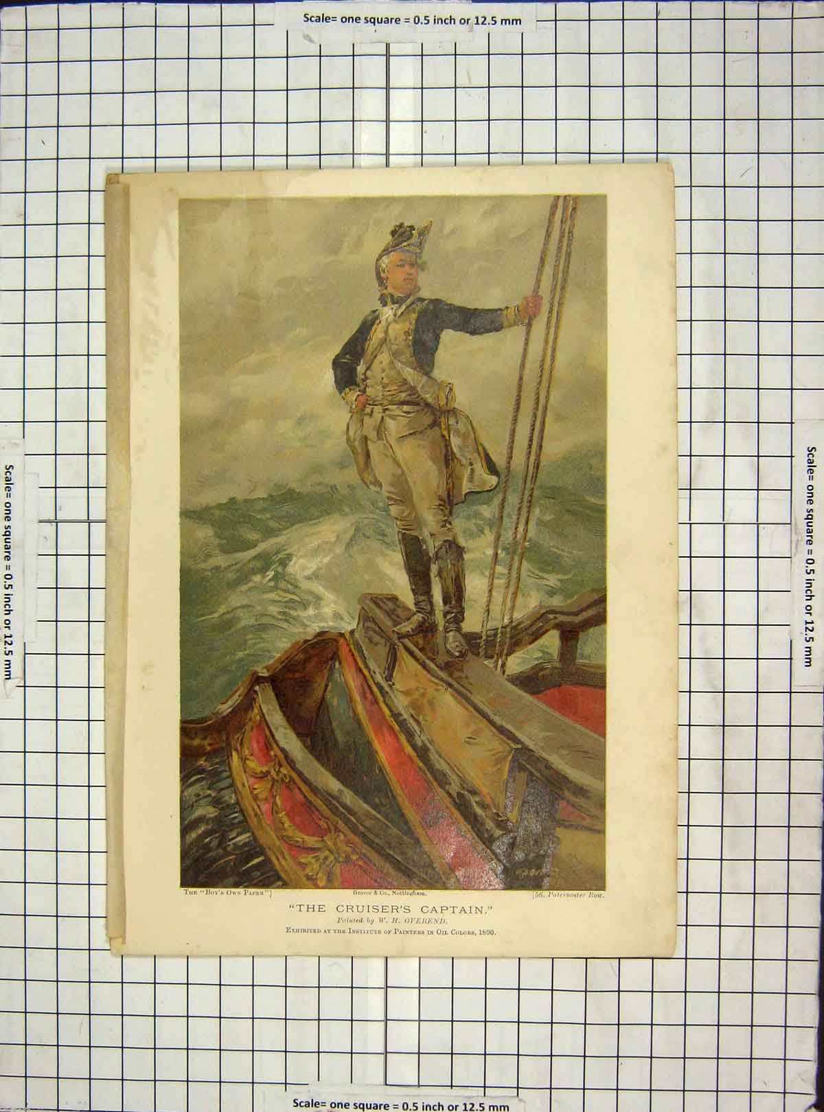 Original Old Antique Print C1880 Cruisers Captain Ship 1890 Overend Colour 19th