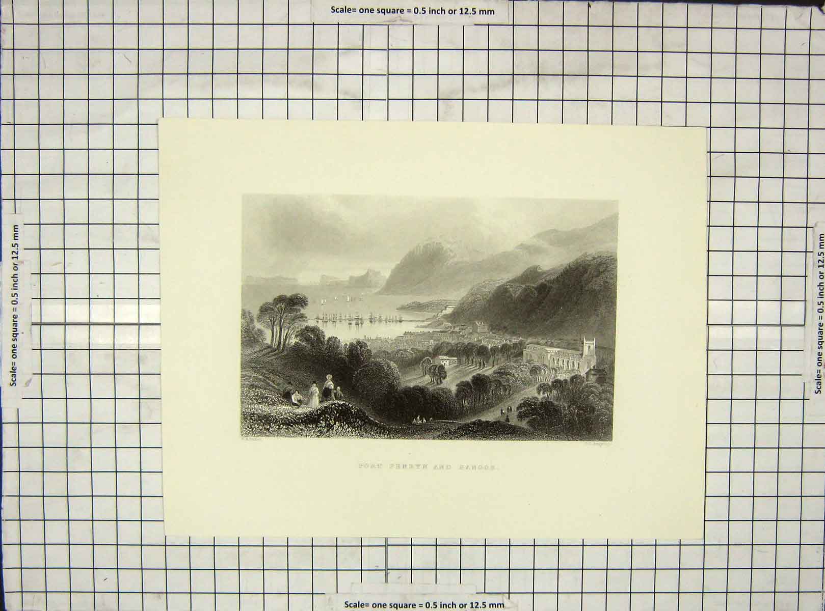 Original Old Antique Print Engraving View Fort Penryn Bangor Mountains Armytage