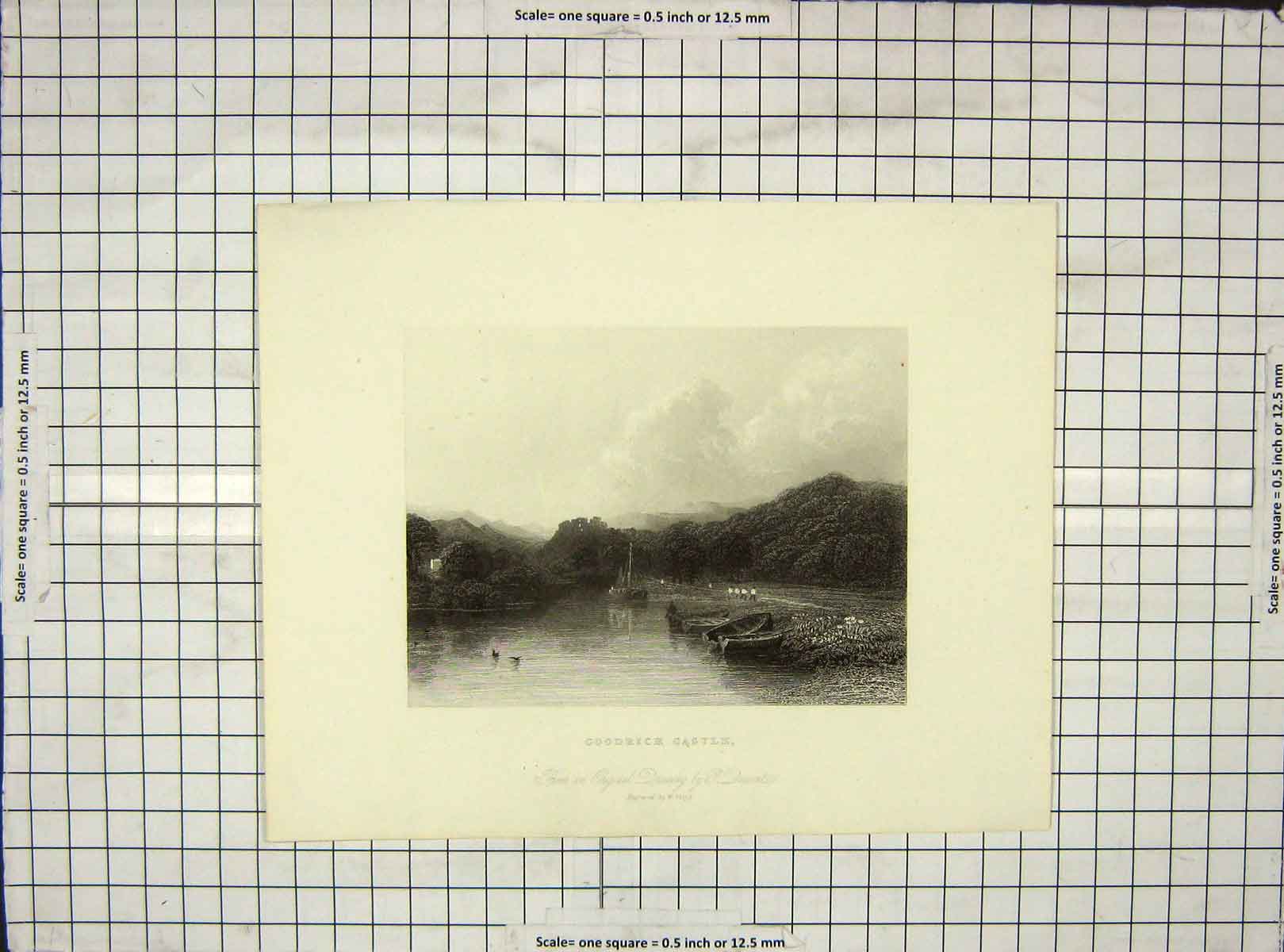 Original Old Antique Print View Goodrich Castle Mountains Floyd Engraving
