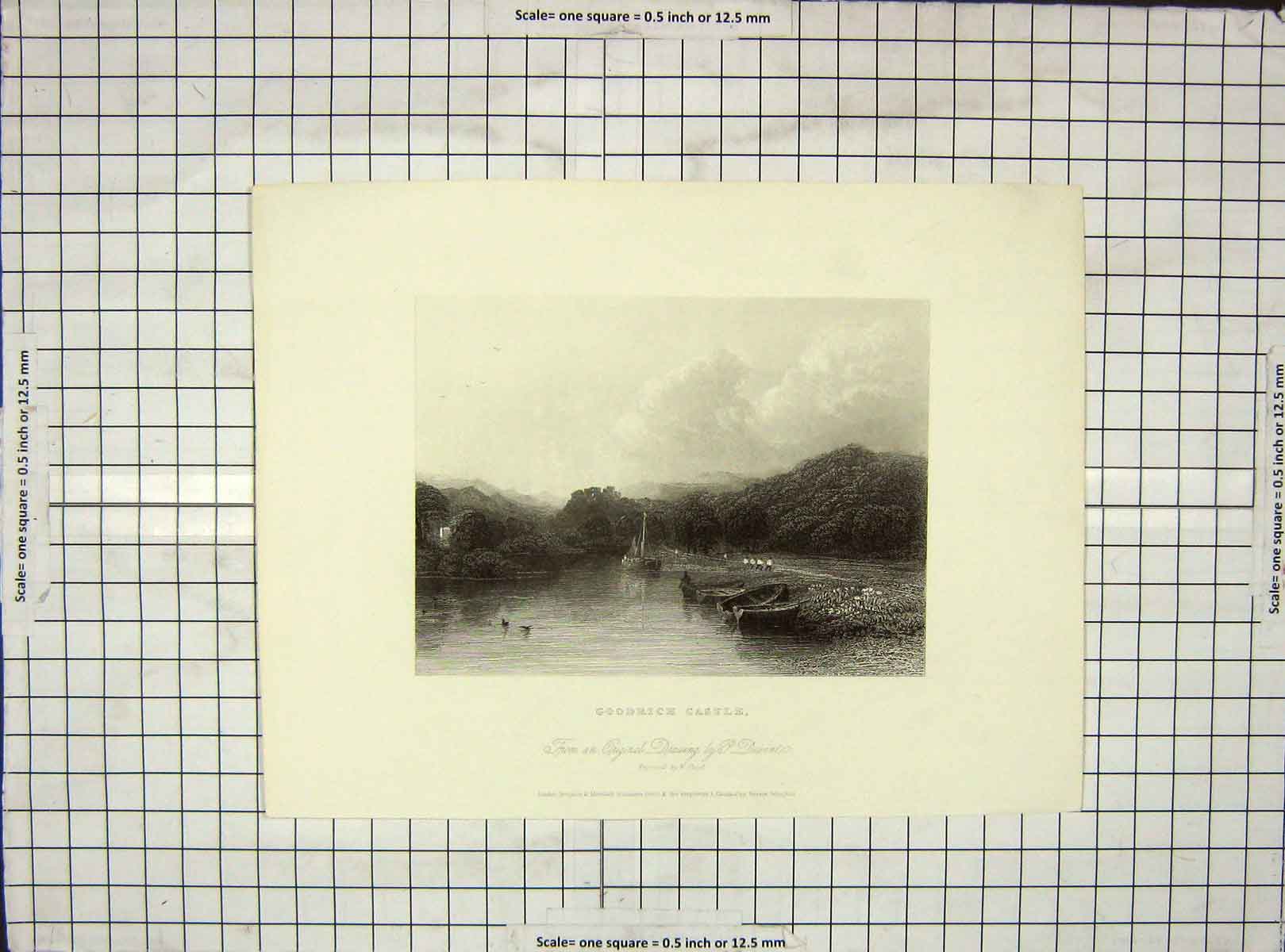 Original Old Antique Print View Goodrich Castle Mountains Engraving Floyd