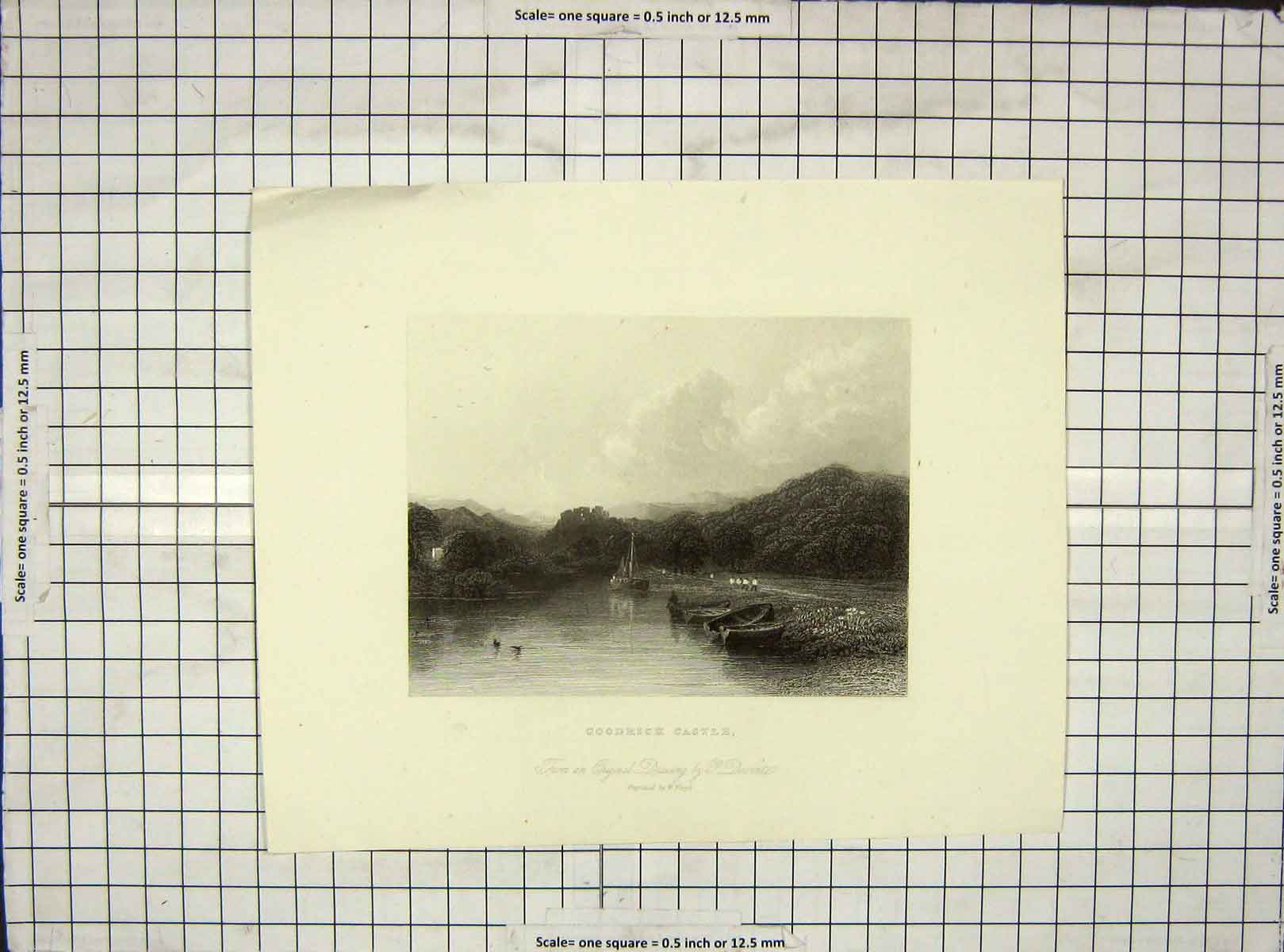 Original Old Antique Print Engraving Floyd View Goodrich Castle Mountains