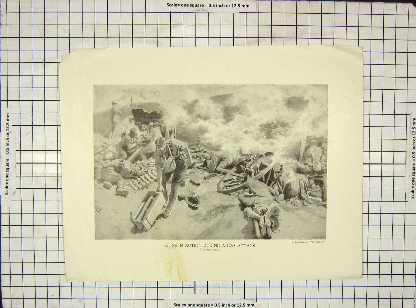 Original Old Antique Print Scene Guns Action During Gass Attack War Siers