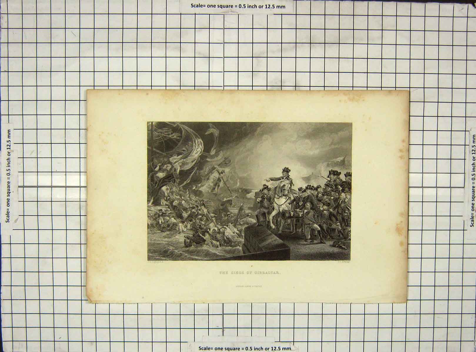 Original Old Antique Print Siege Gibraltar Siers Battle Engraving Armytage
