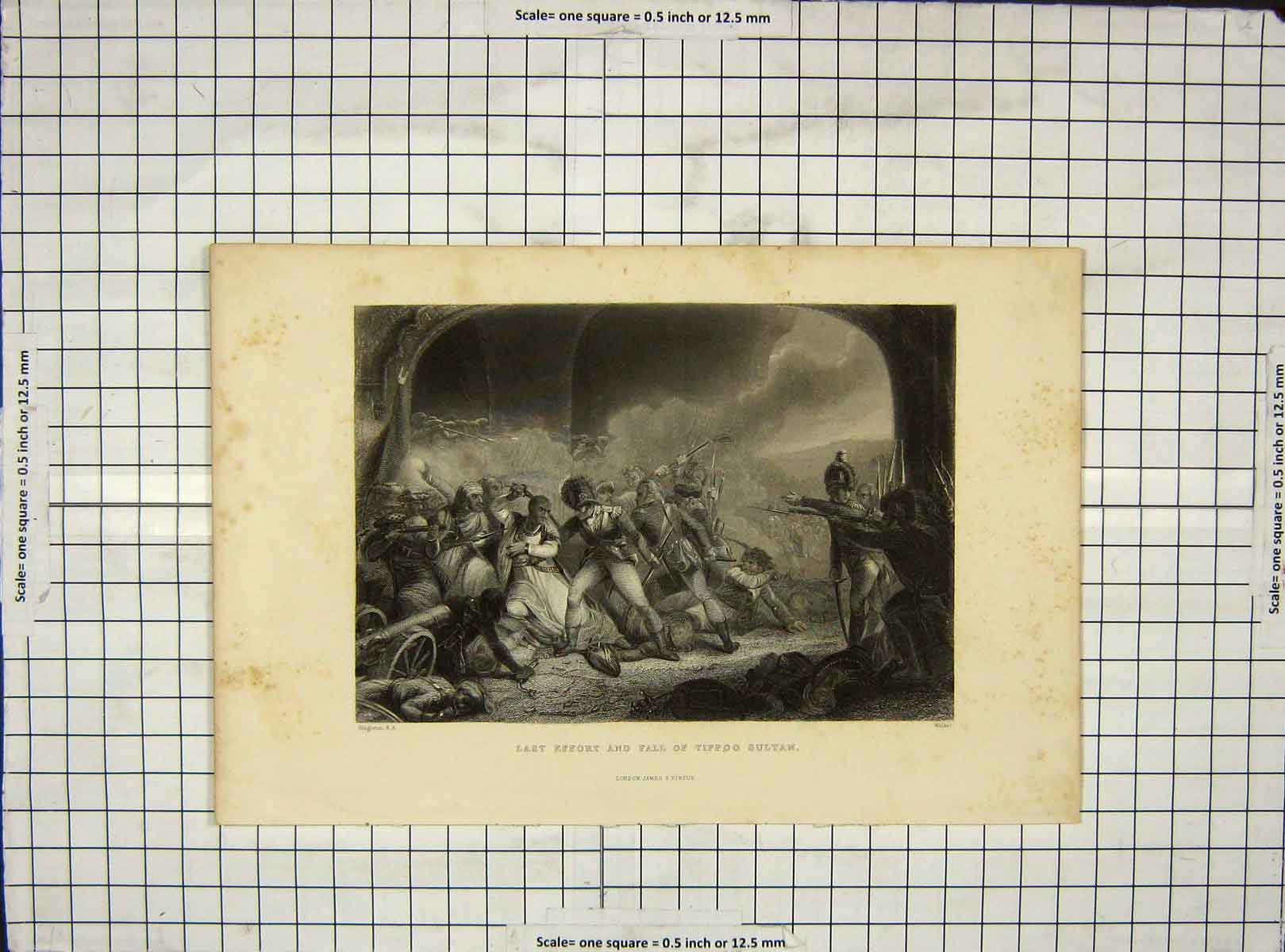 Old Antique Print Scene Last Effort Fall Tippoo Sultan Engraving Walker