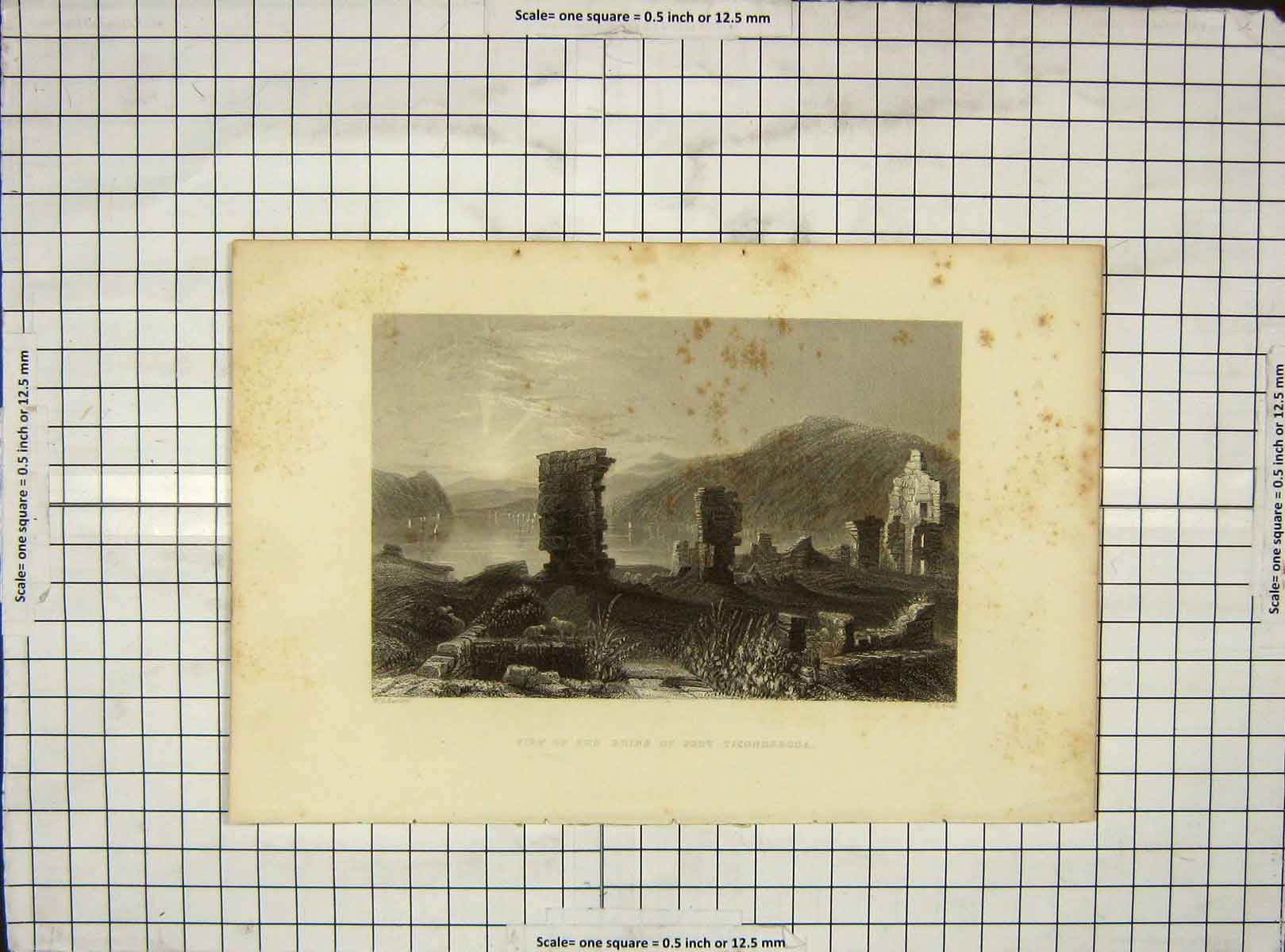 Original Old Antique Print Bartlett Prior Engraving View Ruins Fort Ticonderoga