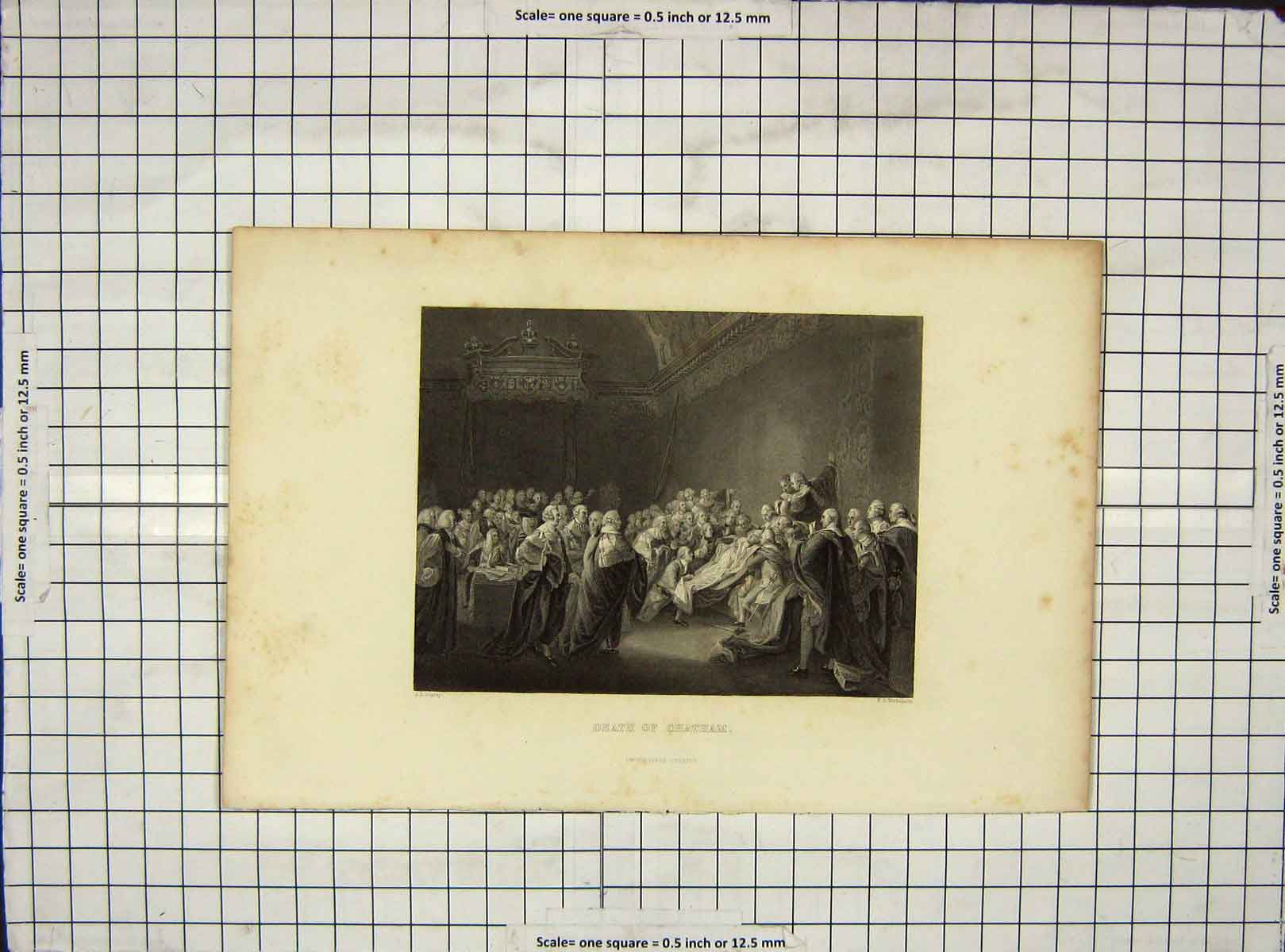Original Old Antique Print Engraving Nicholson Copley Scene Death Chatham