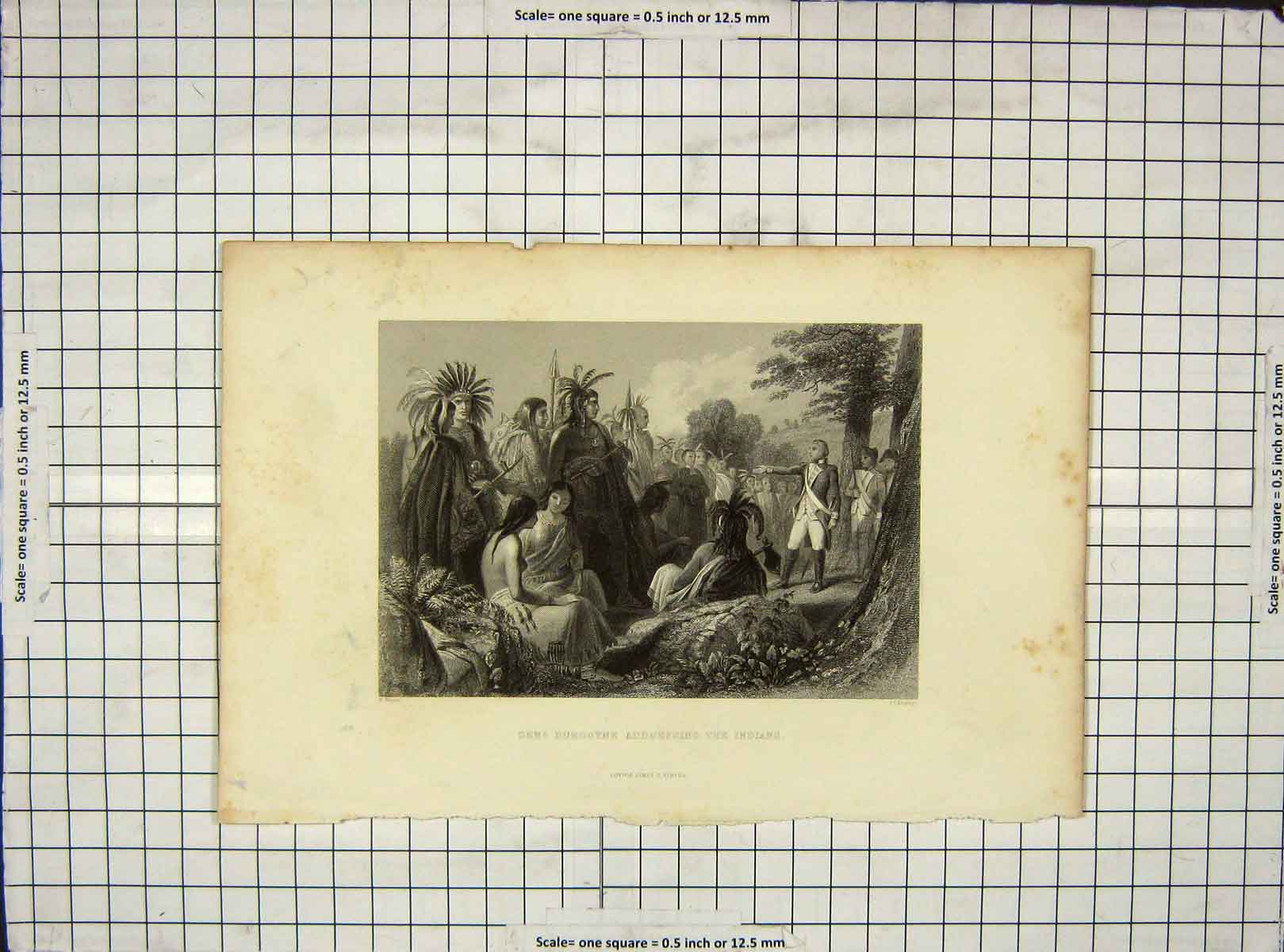 Old Antique Print Burgoyne Addressing Indians Warren Armytage Engraving