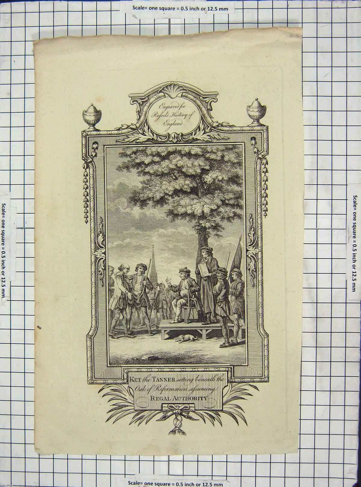 Original Old Antique Print View Ket Tanner Regal Authority Engraving Russell