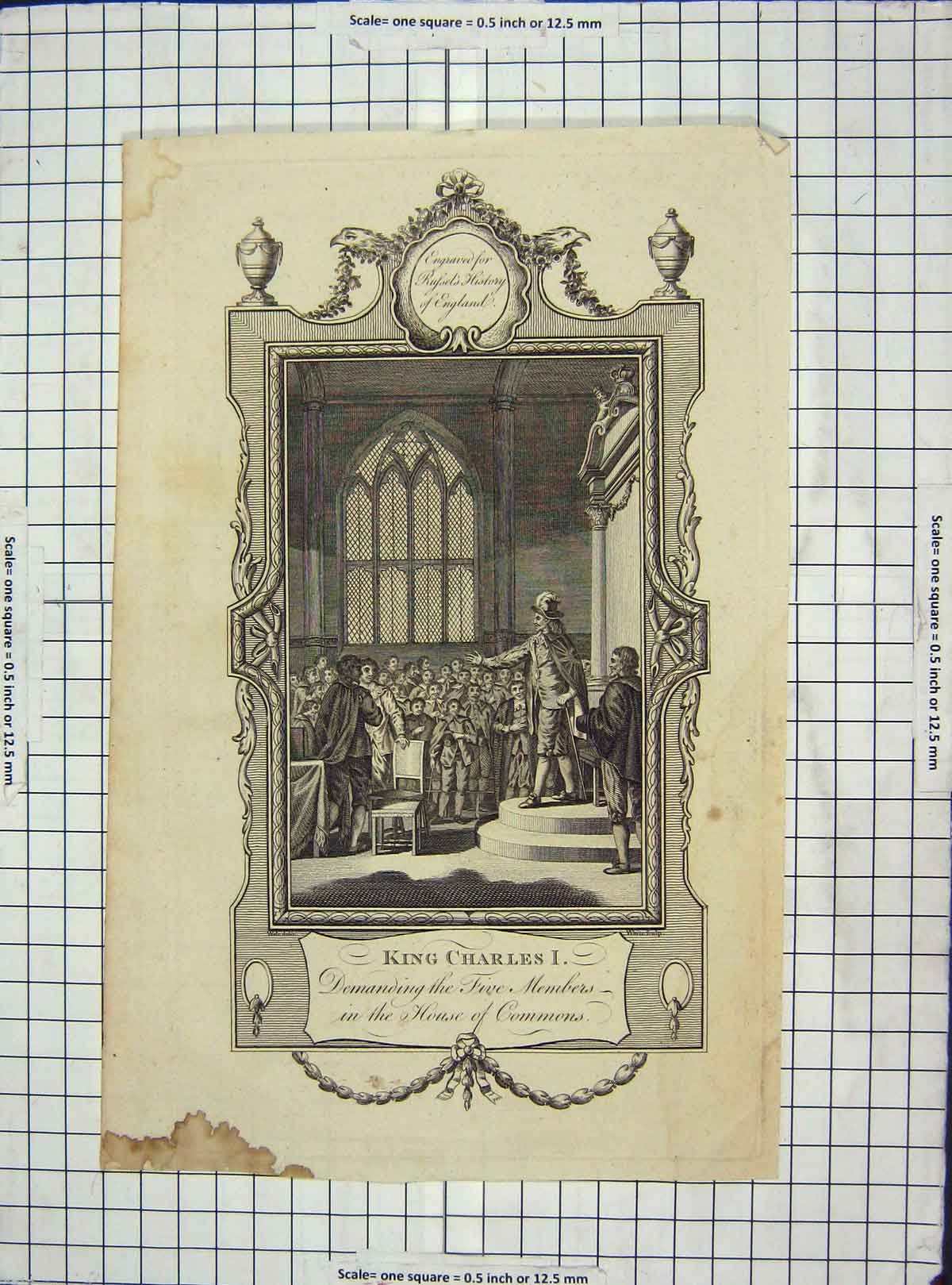 Original Old Antique Print Engraving King Charles I House Commons
