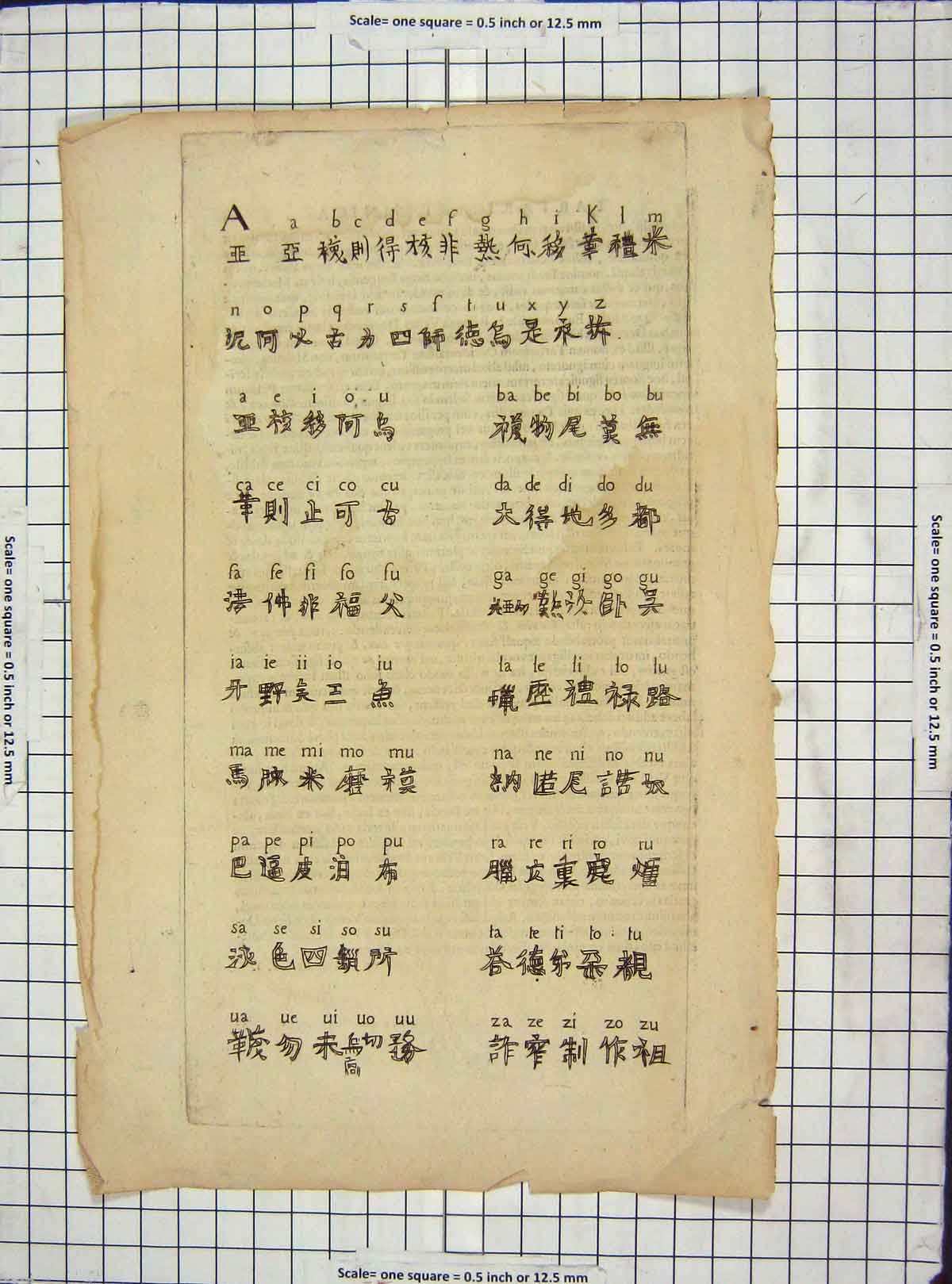 Original Old Antique Print Chinese Letter Writing Symbols 18th Century