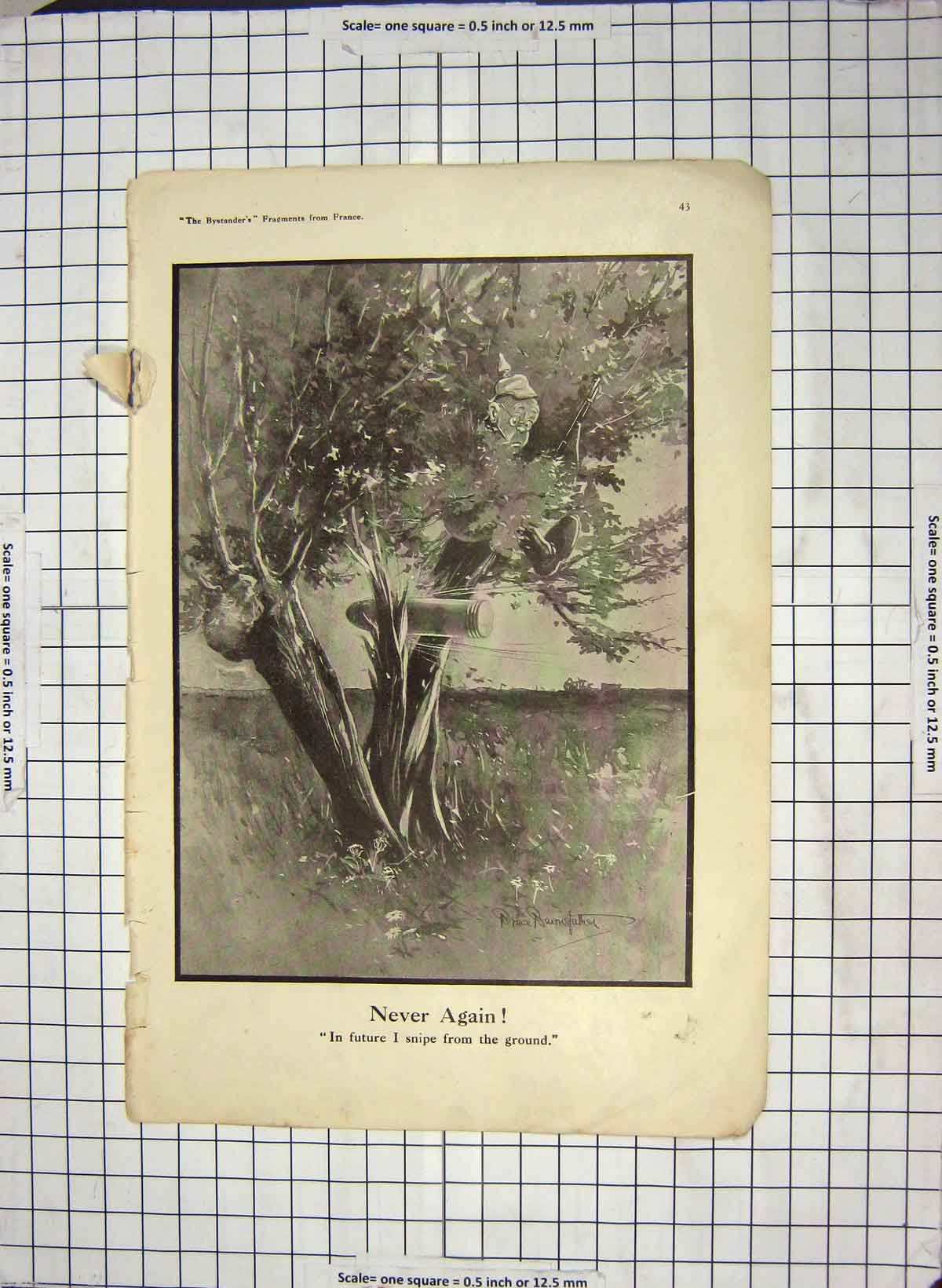 Original Old Antique Print War Comedy Bullet Tree Bomb House