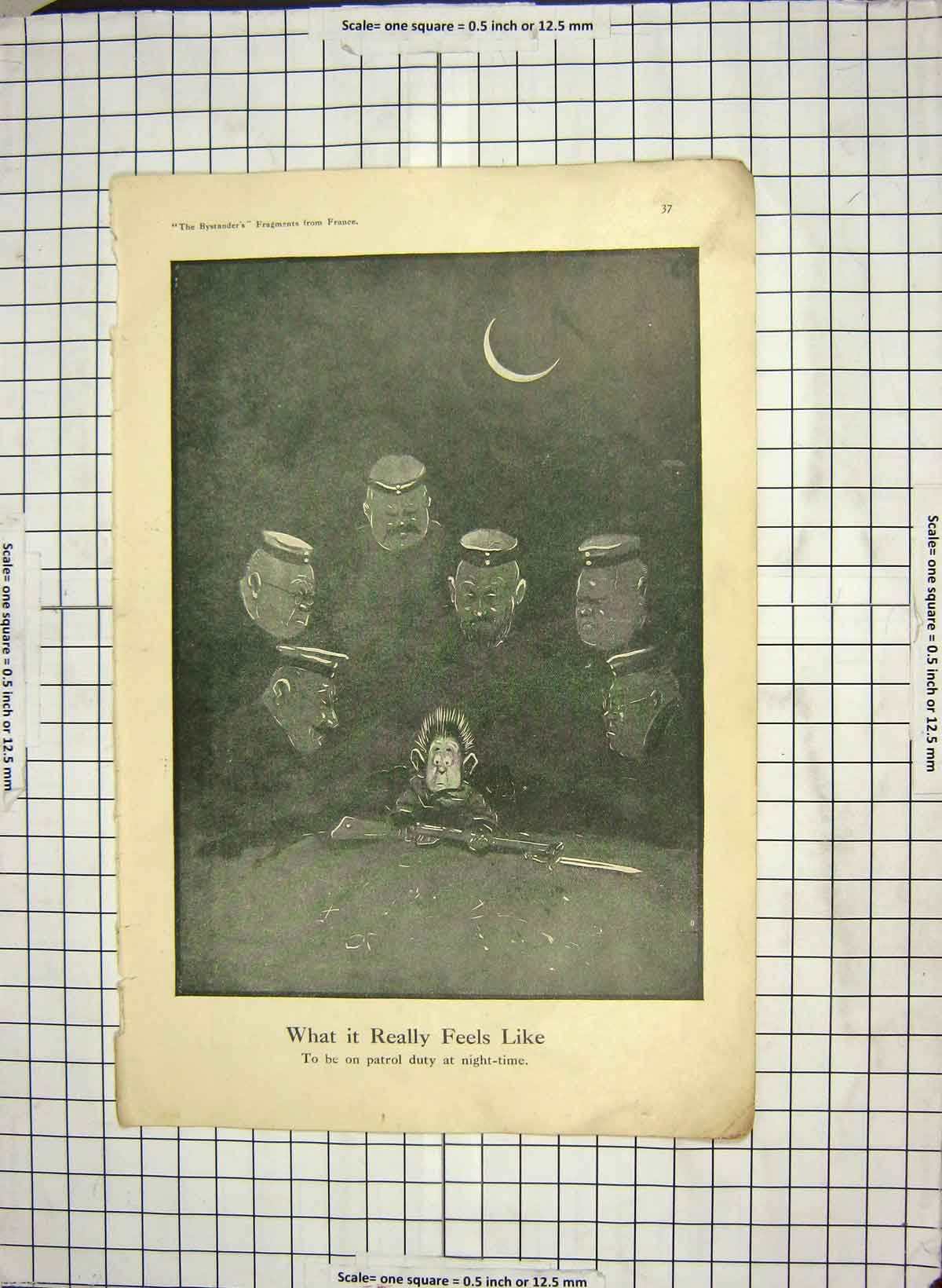 Original Old Antique Print War Patrol Sier Moon Rifle Trench Weapons