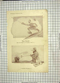 Original Old Antique Print War Sier Sword Toasting Bread Dreaming Lady