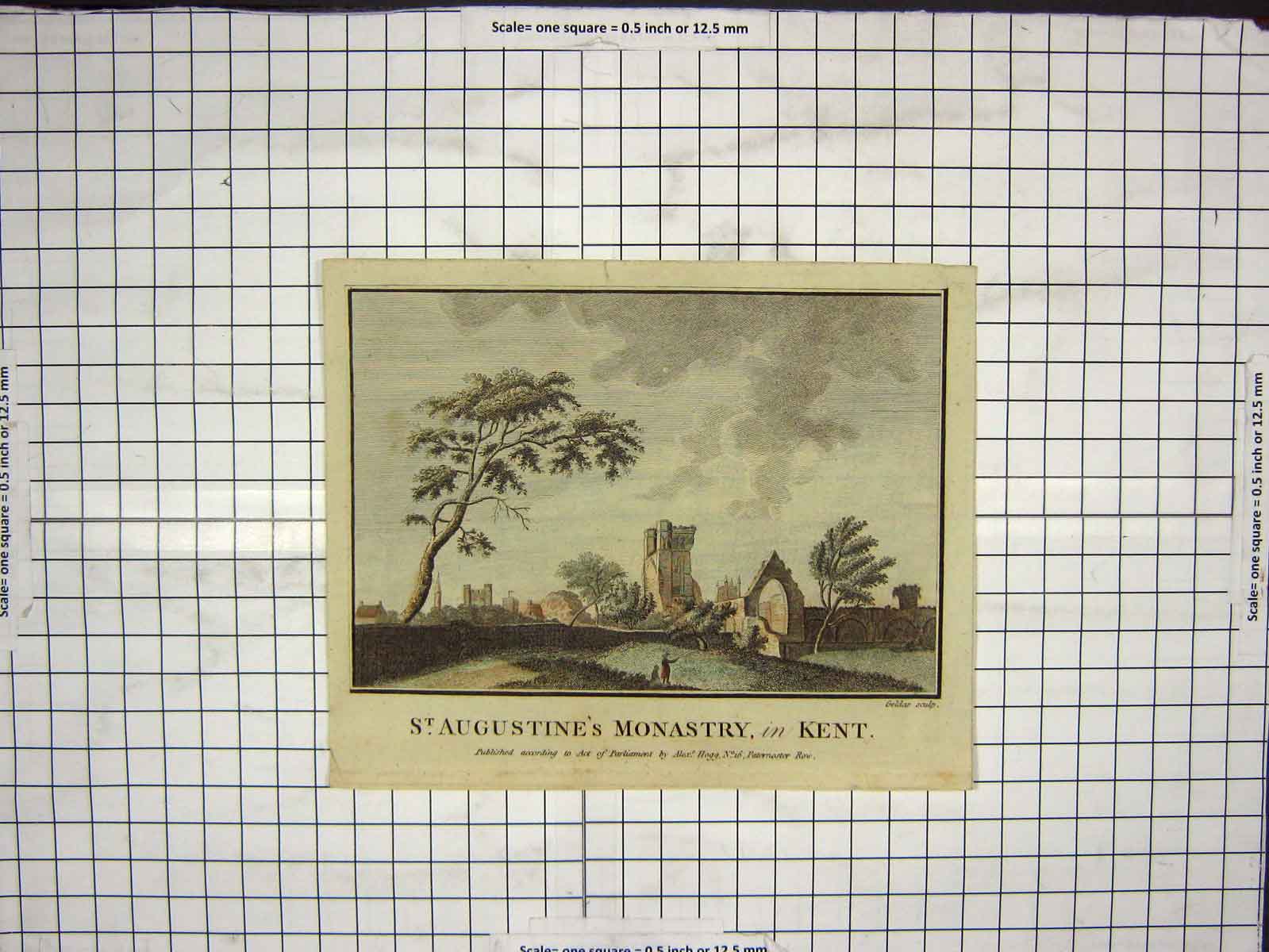 Original Old Antique Print St. Augustine'S Monastery Kent Ruins Colour