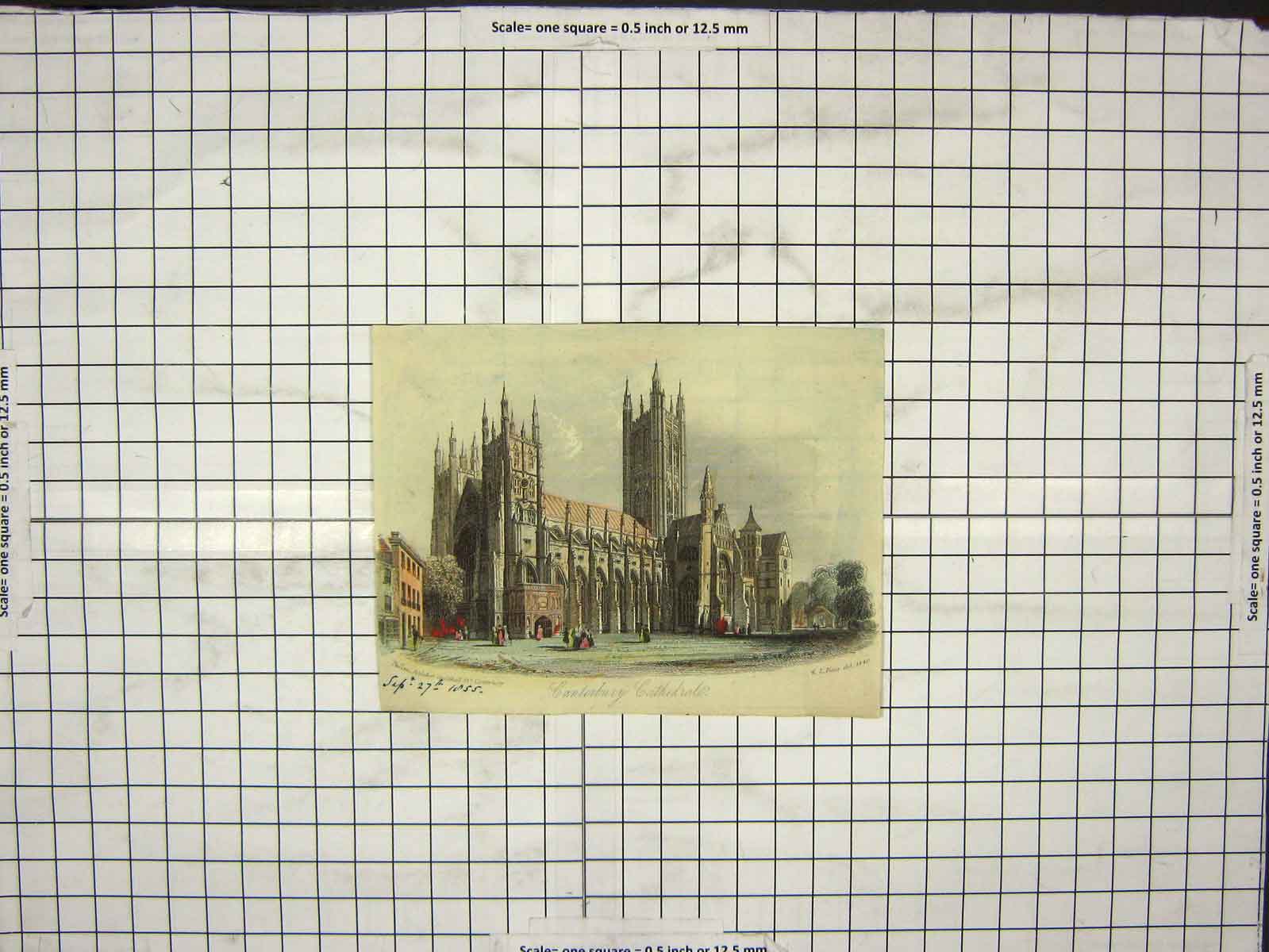 Original Old Antique Print 1840 Canterbury Cathedral Architecture Colour 19th