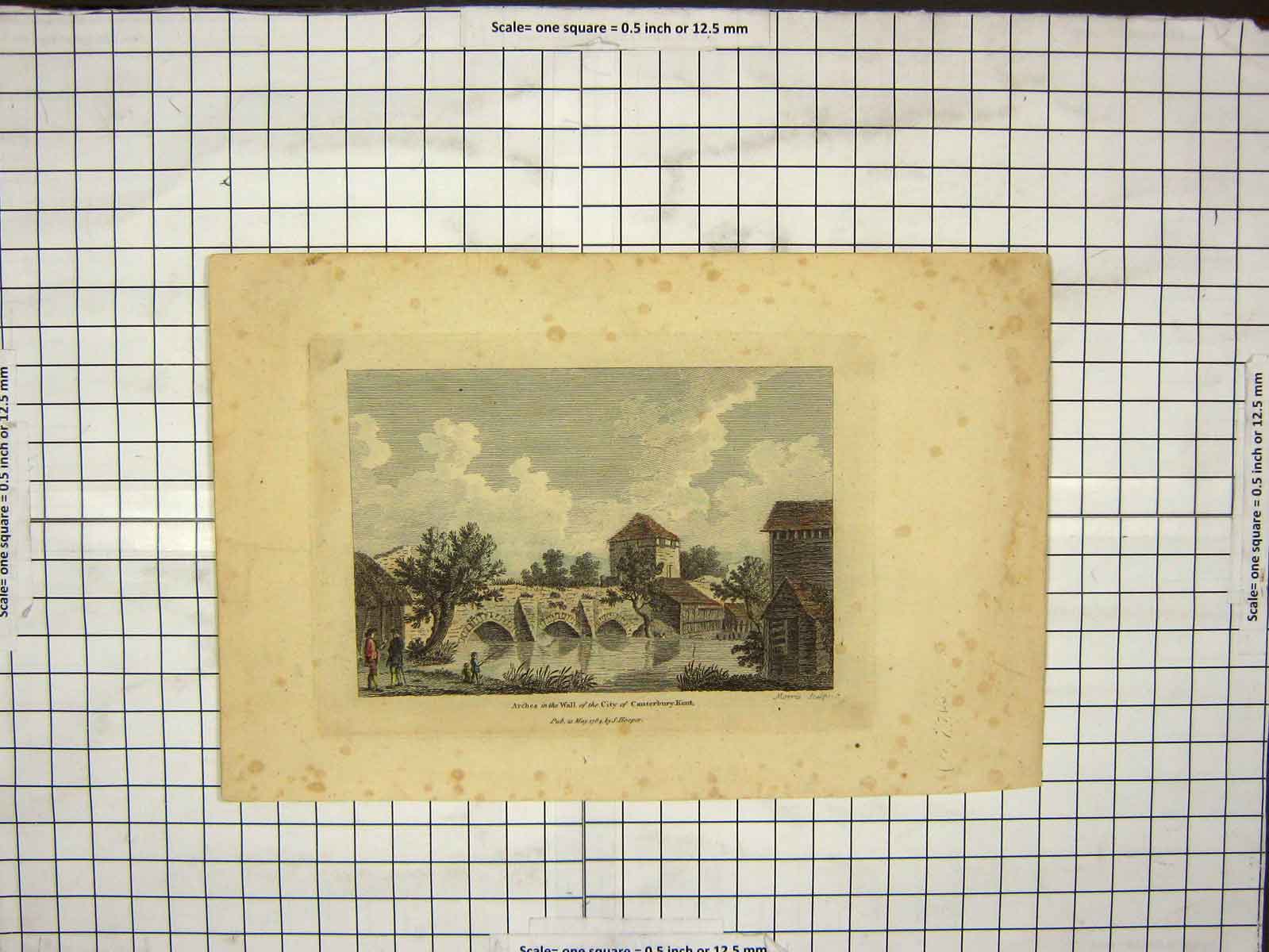 Original Old Antique Print 1784 Hooper Morris Arches Wall City Canterbury Kent