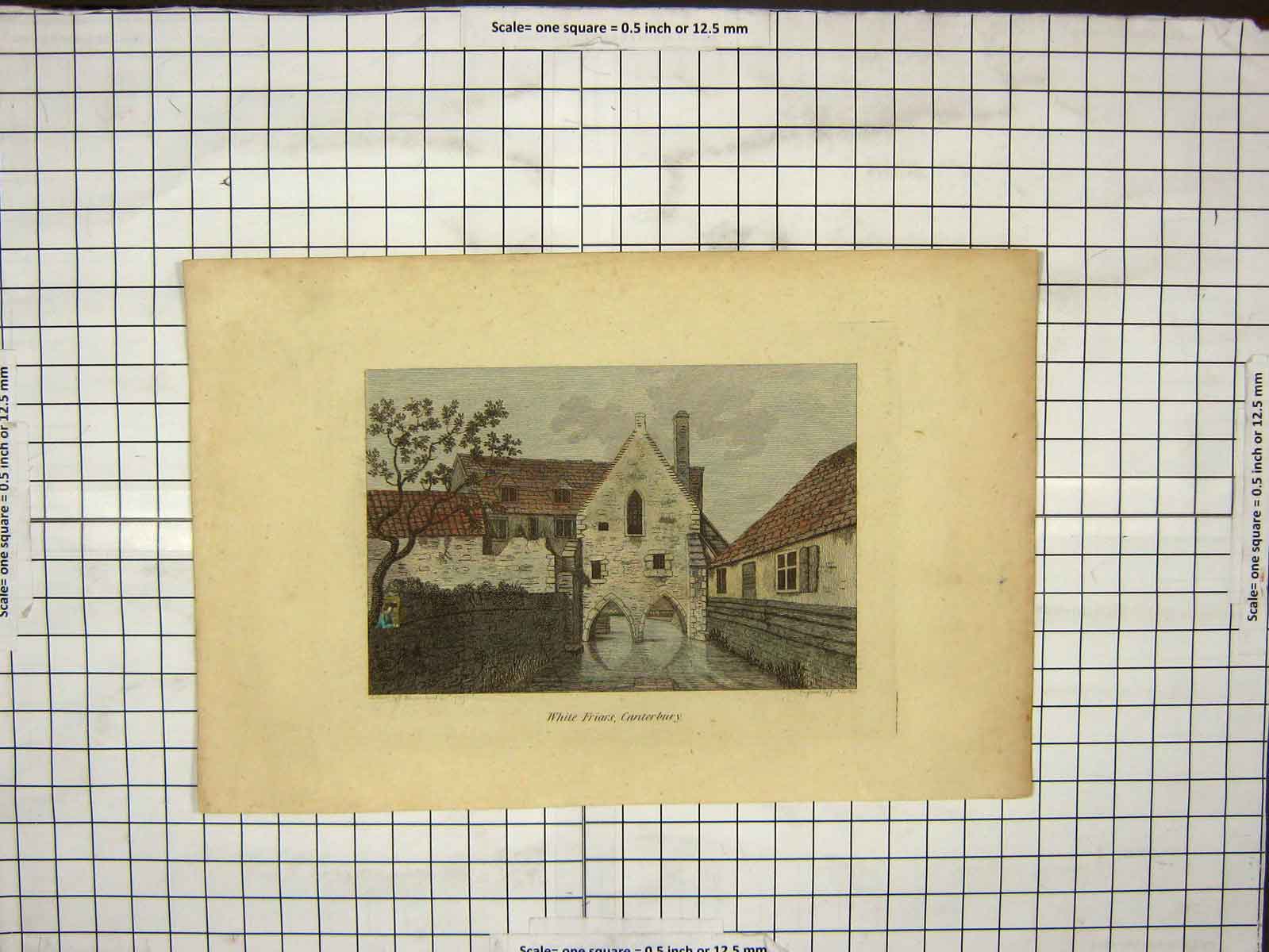 Original Old Antique Print 1787 Hooper Engraving White Friars Canterbury Colour