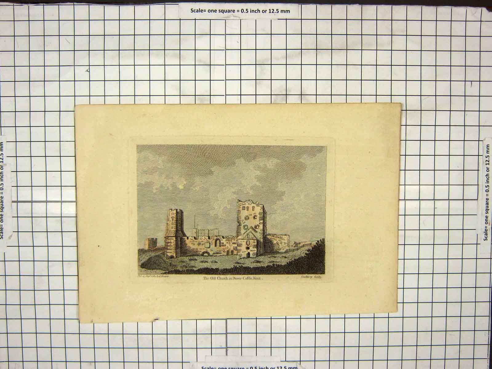 Original Old Antique Print 1784 Hooper Godfrey Church Dover Castle Kent 18th
