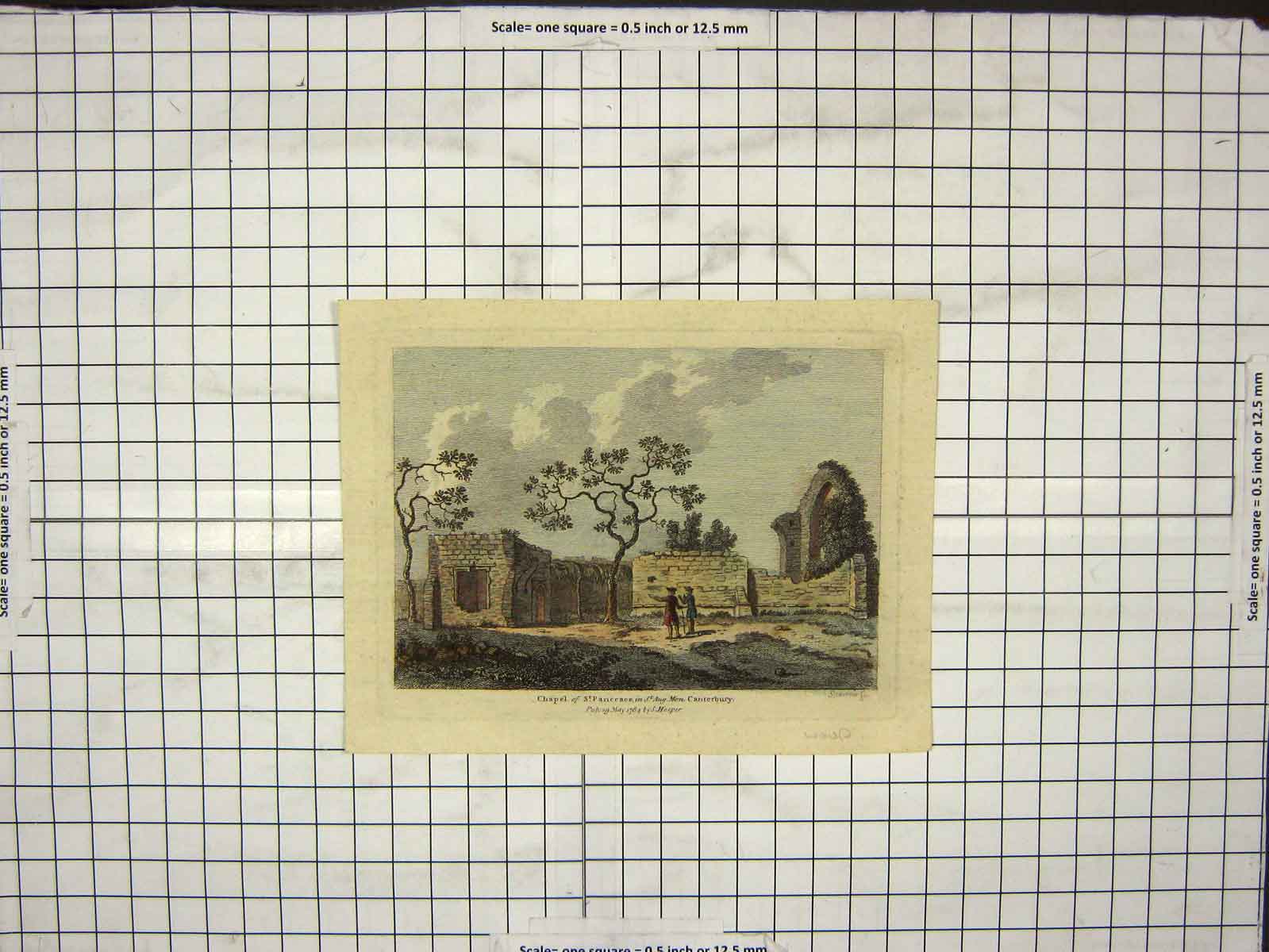 Original Old Antique Print 1784 Chapel St. Pancrace Monastery Canterbury Hooper