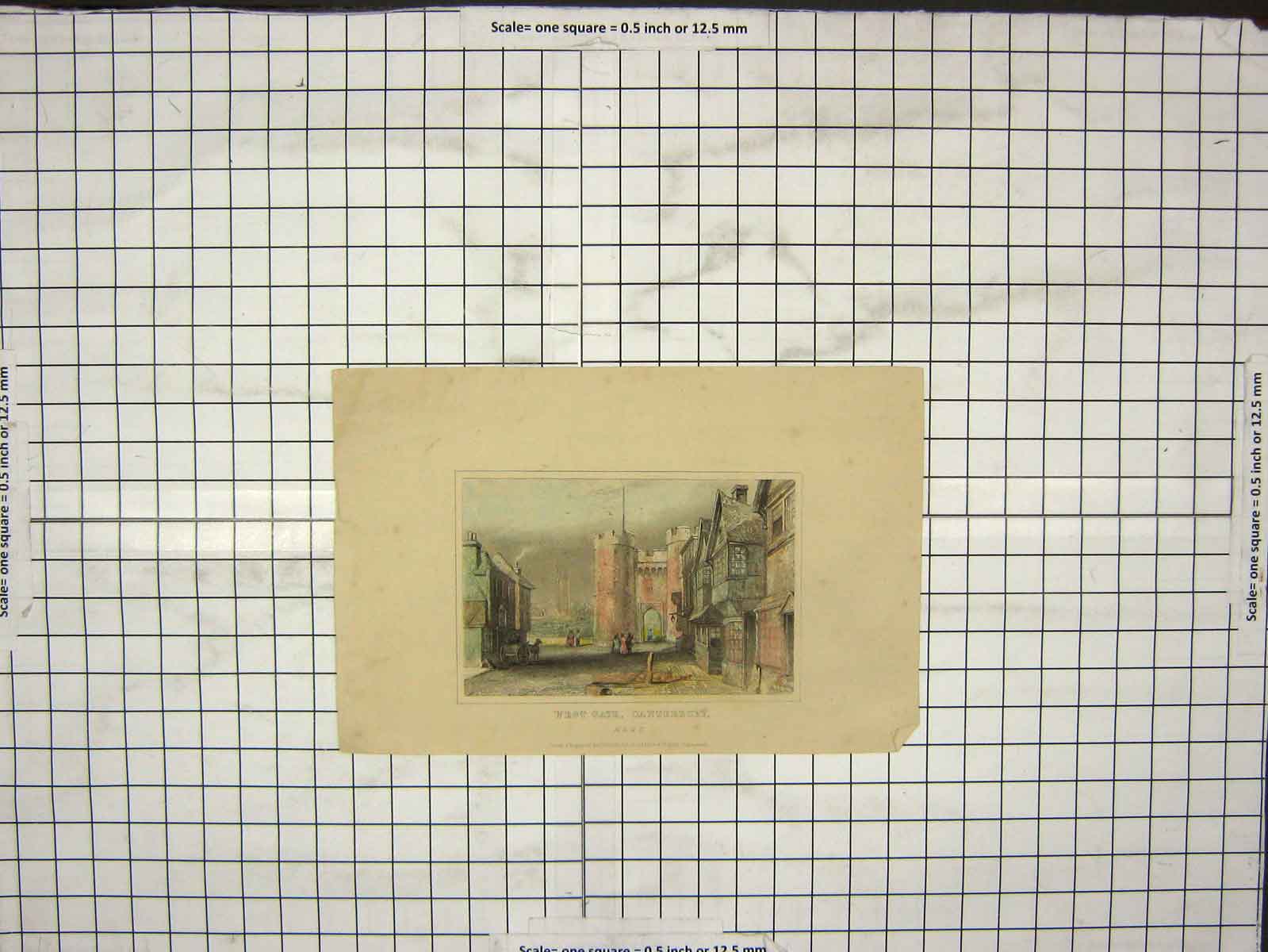 Original Old Antique Print Colour West Gate Canterbury Kent England