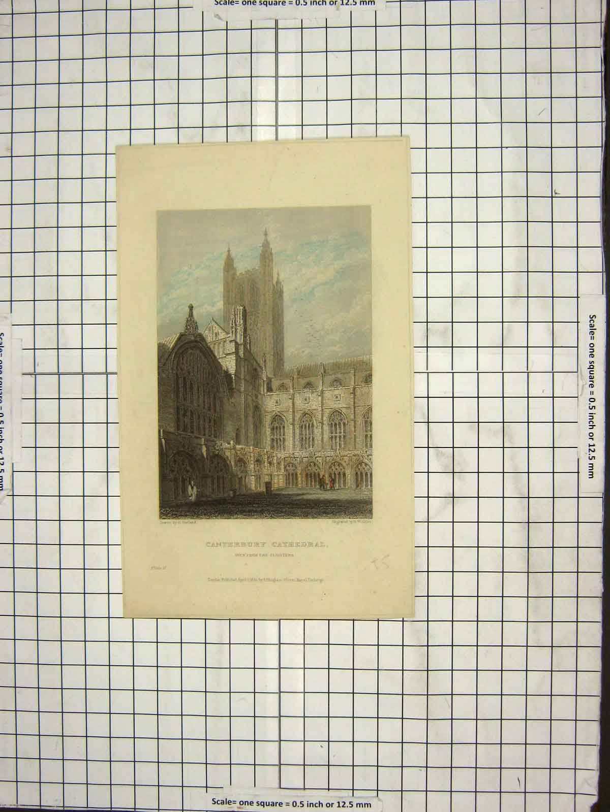 Original Old Antique Print 1835 Winkles Garland Canterbury Cathedral Engraving
