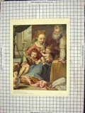 Original Old Antique Print Colour La Madonna Del Gatto Children Scene