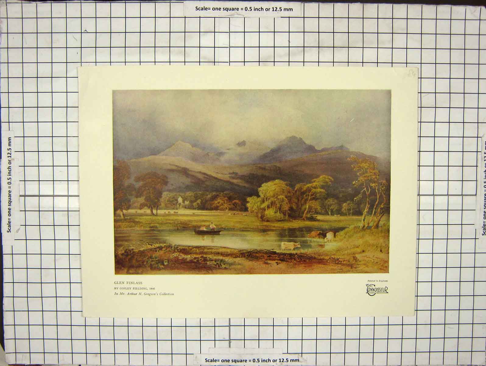 Original Old Antique Print Colour Glen Finlass Mountains Copley Fielding