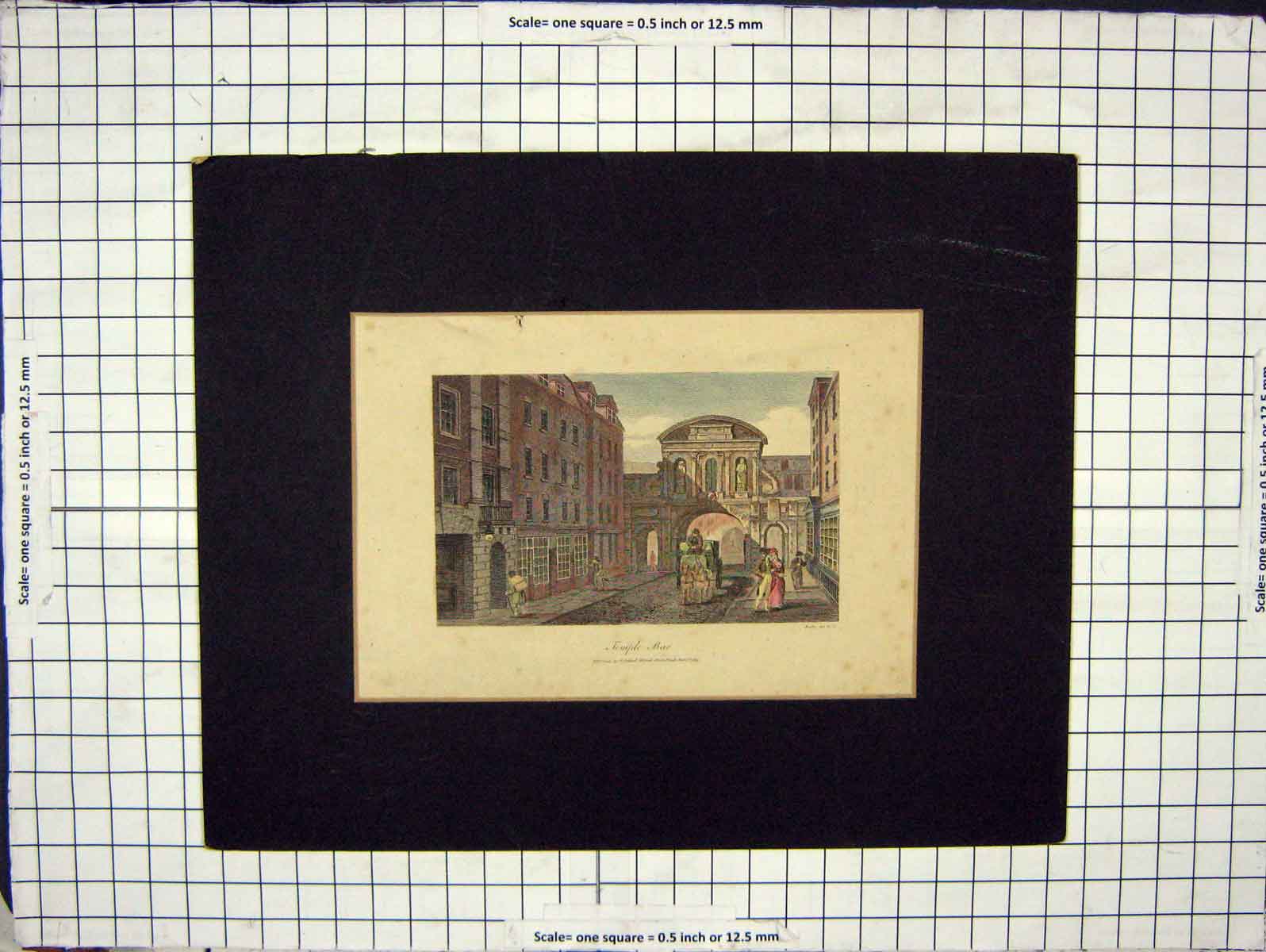 Original Old Antique Print 1813 View Temple Bar Street Scene Colour Busby 19th