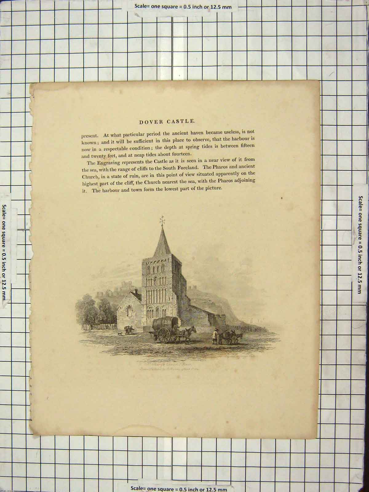 Original Old Antique Print 1814 Dover Castle St. Marys Church Murray Engraving