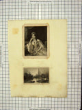 Original Old Antique Print C1880 View Bruges Powder Magazine Lady Portrait Mote