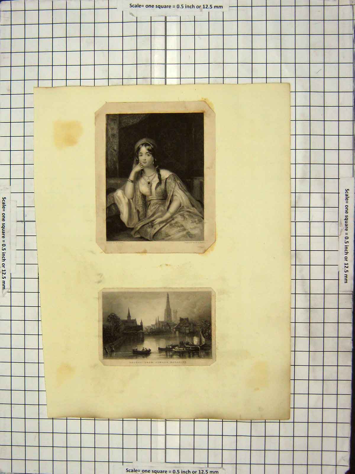 Original Old Antique Print C1880 View Bruges Powder Magazine Lady Portrait Mote