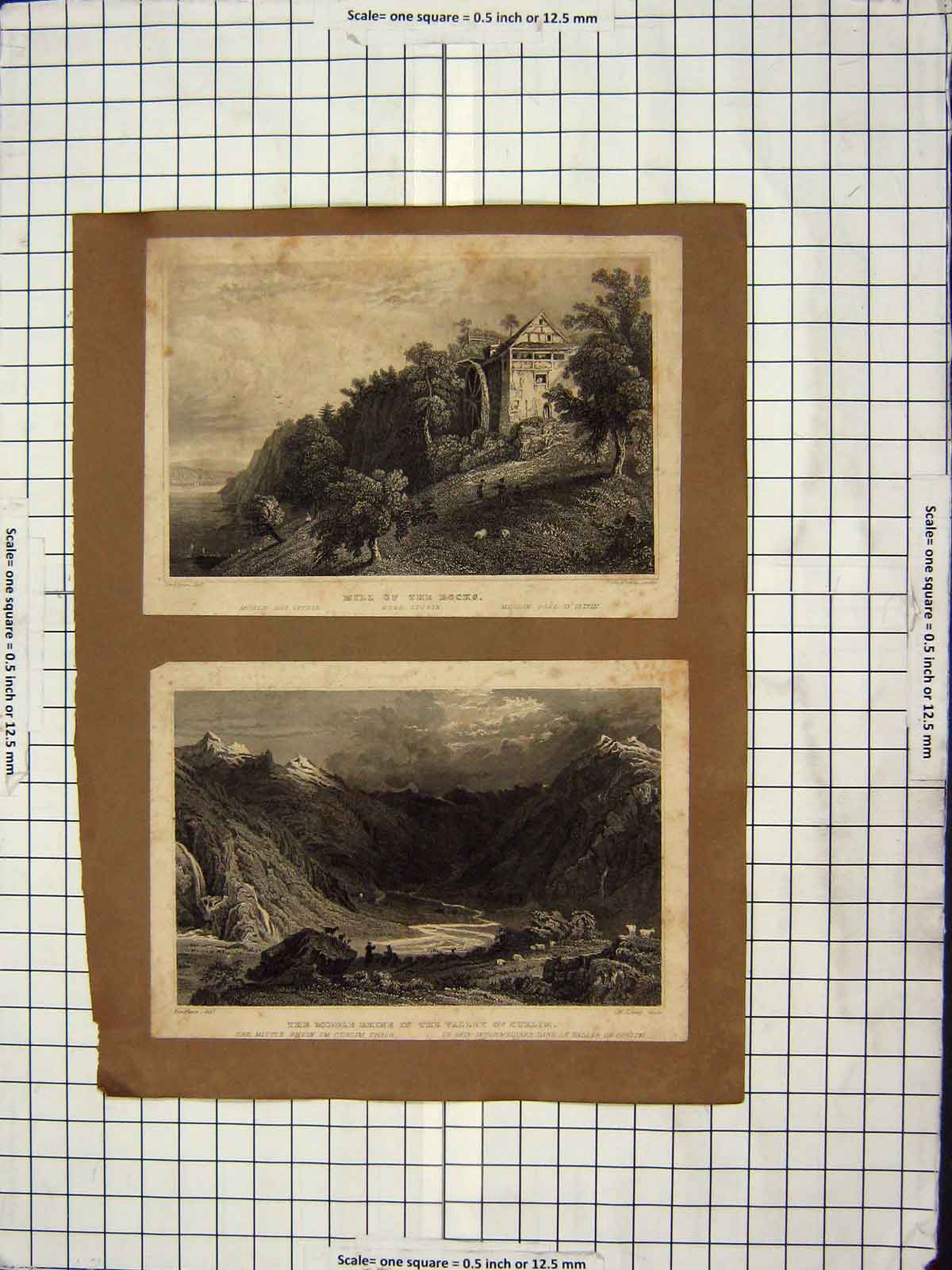 Original Old Antique Print C1880 Mill Rocks Istrin Rhine Valley Curlin Rofflen