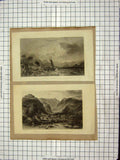Old Antique Print C1880 Bassentwaite Cumberland Saddleback Mardale Tarn 19th