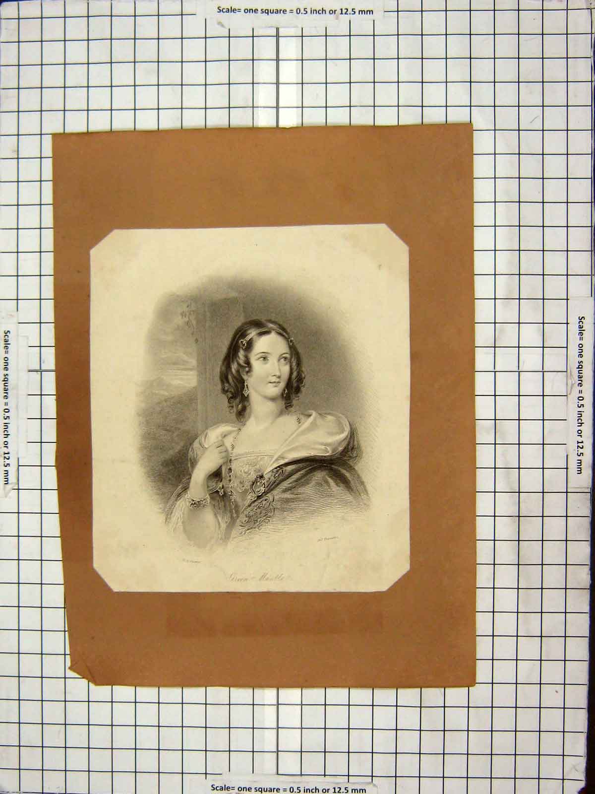 Antique Old Print C1880 Portrait Lady Mantle Tiger Shooting Dieppe Castle 19th