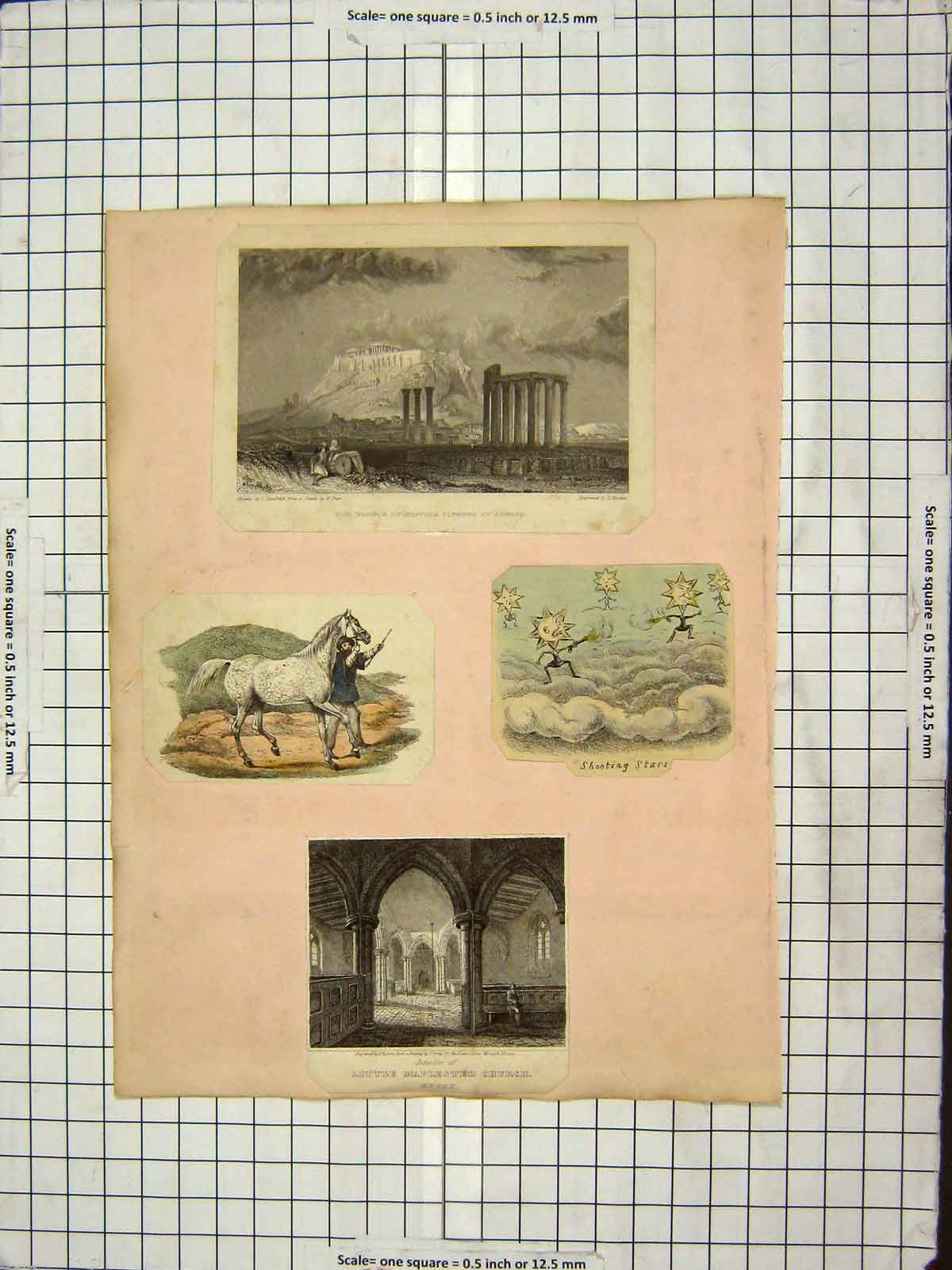 Old Antique Print C1880 Little Maplested Church Temple Athens Yorkshire 19th