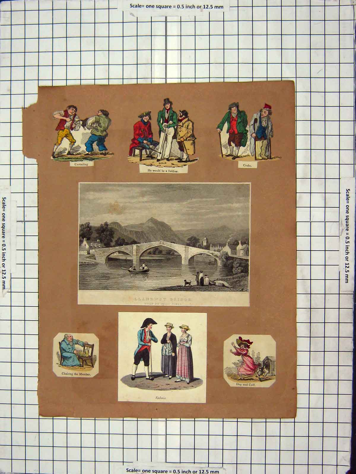 Old Antique Print C1880 Llanrwst Bridge Fashion Transport River People 19th