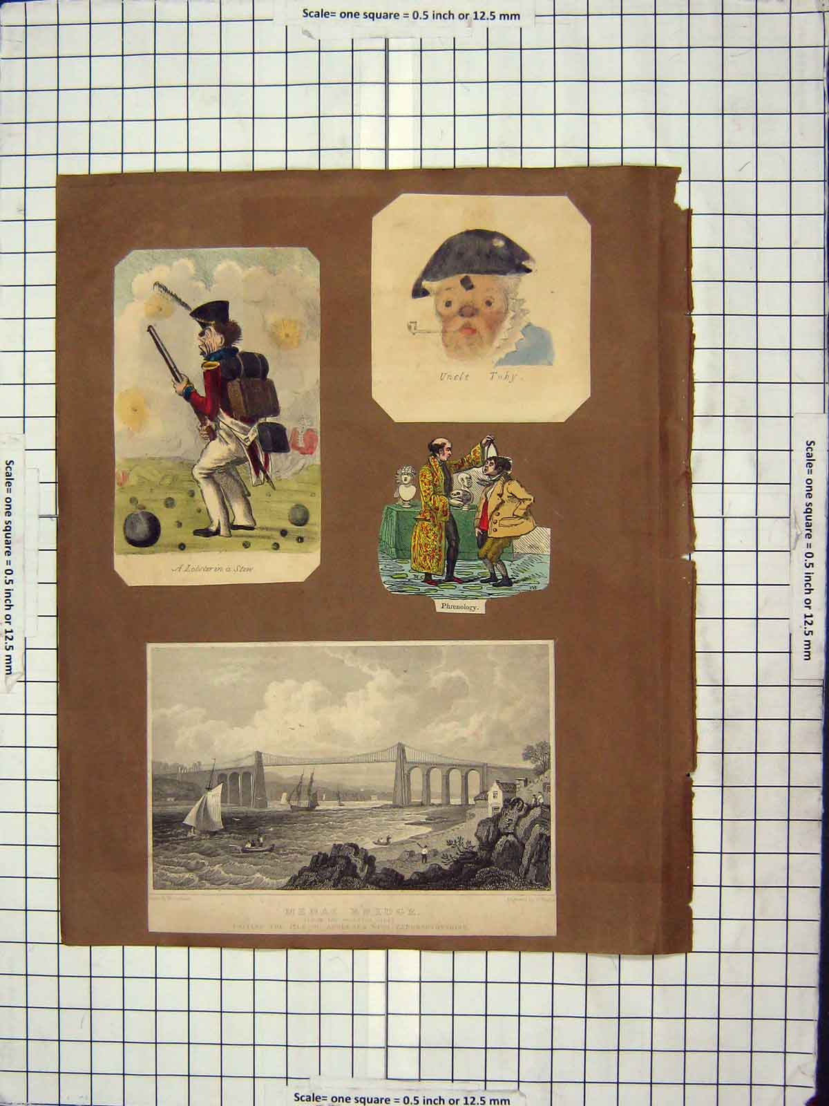 Old Antique Print C1880 Menai Bridge Isle Anglesea Butterfly Men Hunting 19th