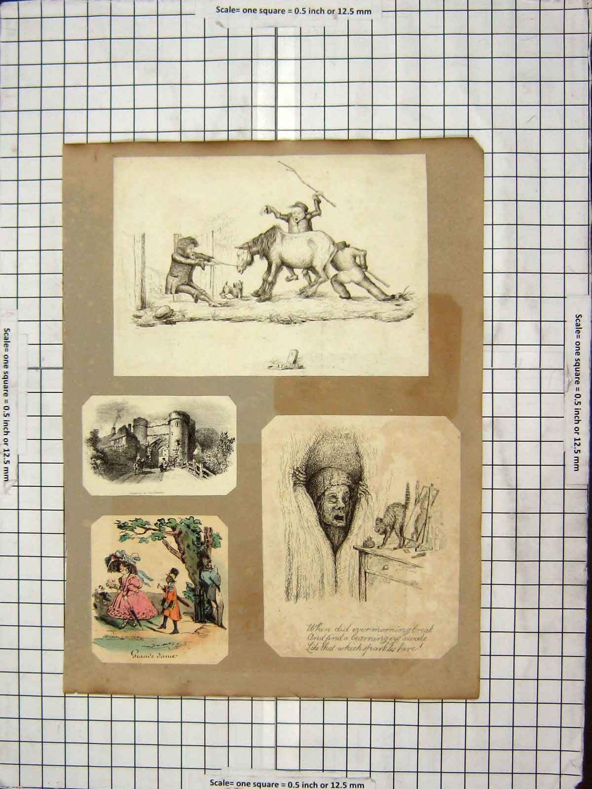 Original Old Antique Print C1880 Winchelsea Castle Hogarth Portrait Llyn Tegid