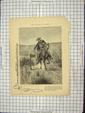 Original Old Antique Print C1880 Cow-Boy Post Office Horse Stanley Wood 19th