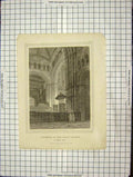 Old Antique Print 1818 Interior Abbey Church St. Albans Herts Engraving 19th