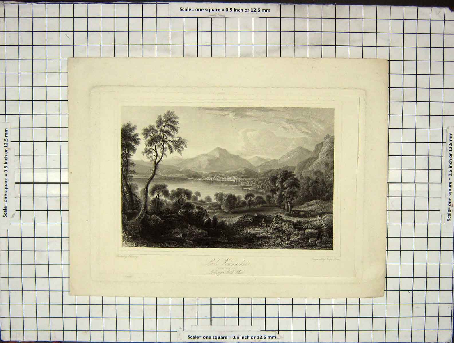 Original Old Antique Print C1880 Loch Vennachoir Perthshire Mountains Engraving