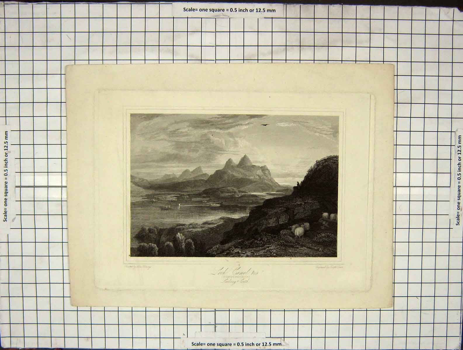 Original Old Antique Print C1880 Loch Camel Sutherlandshire Scotland Mountains