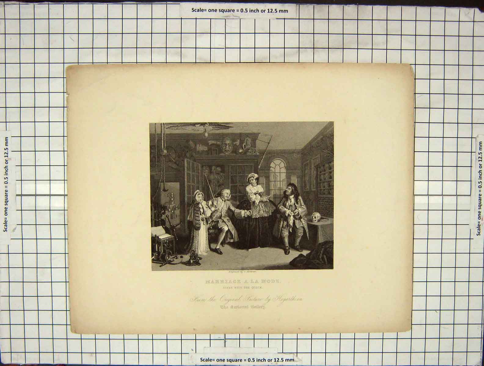 Old Antique Print C1880 Mottram Engraving View Marriage A La Mode Quack 19th
