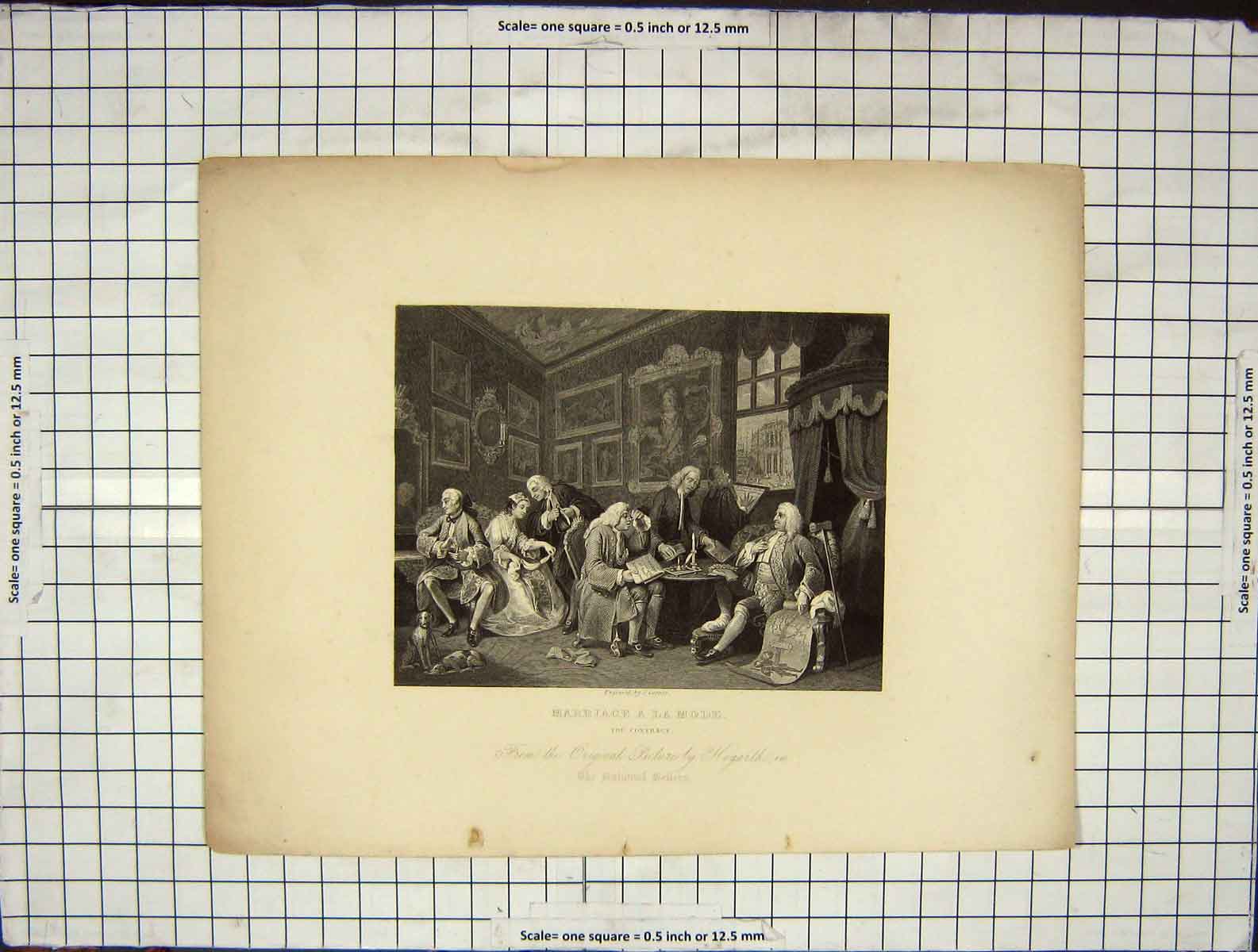 Original Old Antique Print C1880 Marriage A La Mode Signing Contract Hogarth