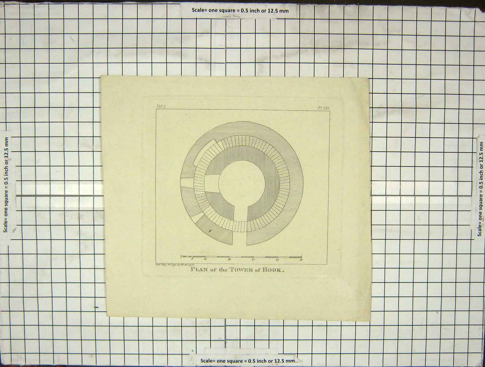 Original Old Antique Print 1793 Engraving Hooper Plan Tower Hook 18th Century