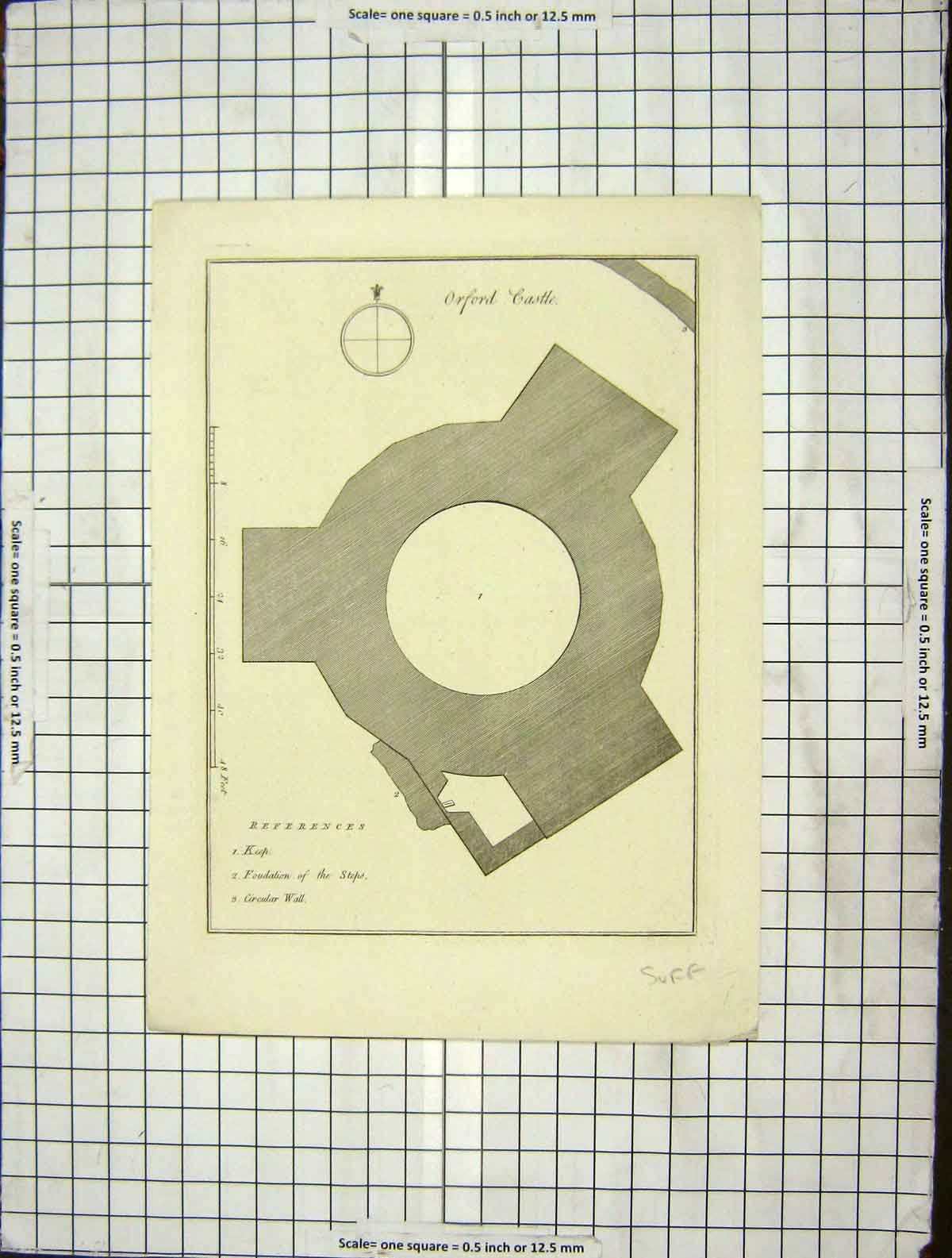 Original Old Antique Print C1880 Plan Orford Castle Suffolk England Victorian