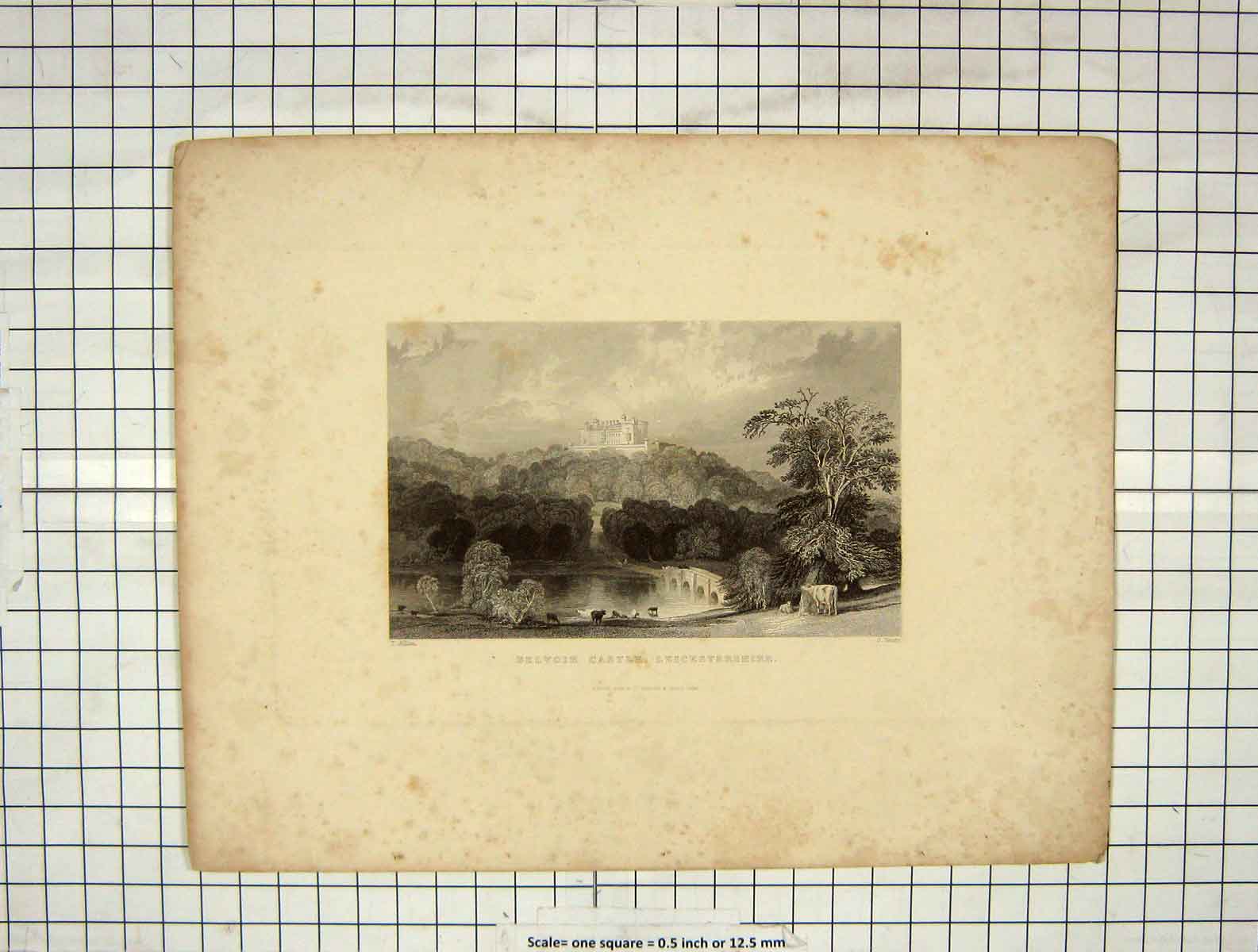 Old Antique Print 1844 Belvoir Castle Leicestershire River Bridge Sands 19th