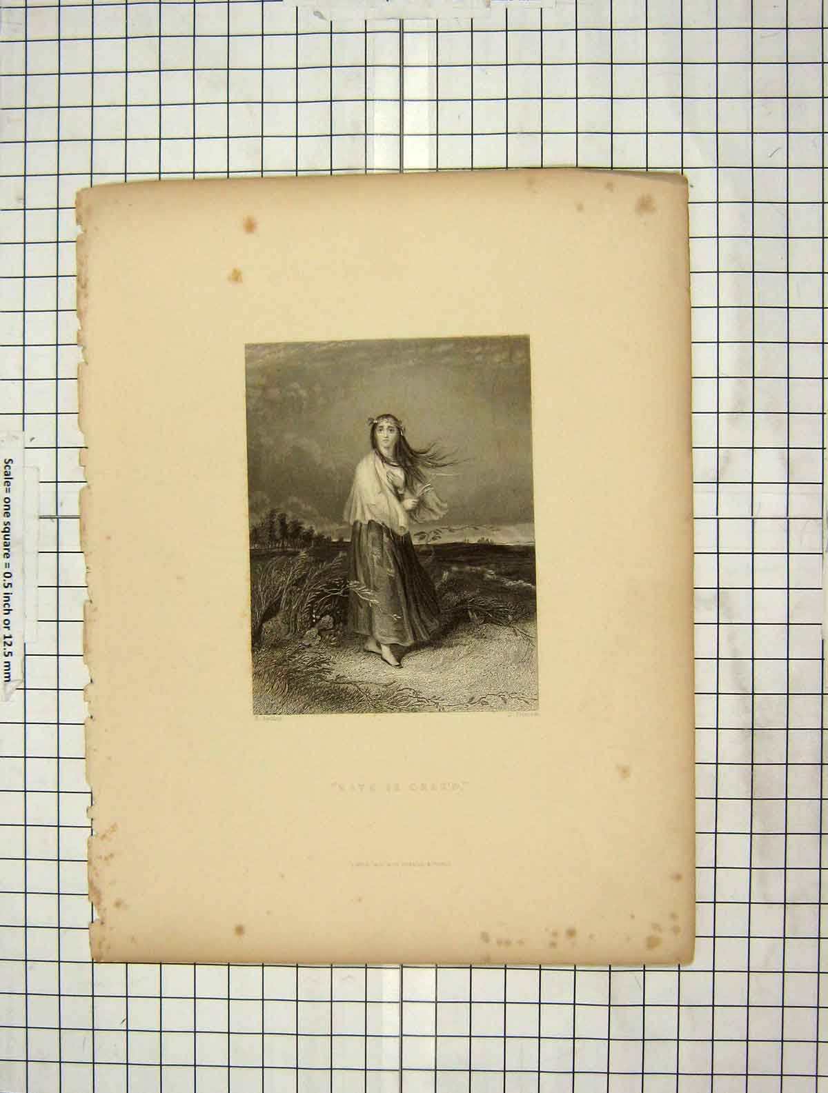 Original Old Antique Print C1880 Portrait Beautiful Girl Kate Jenkins Thomson
